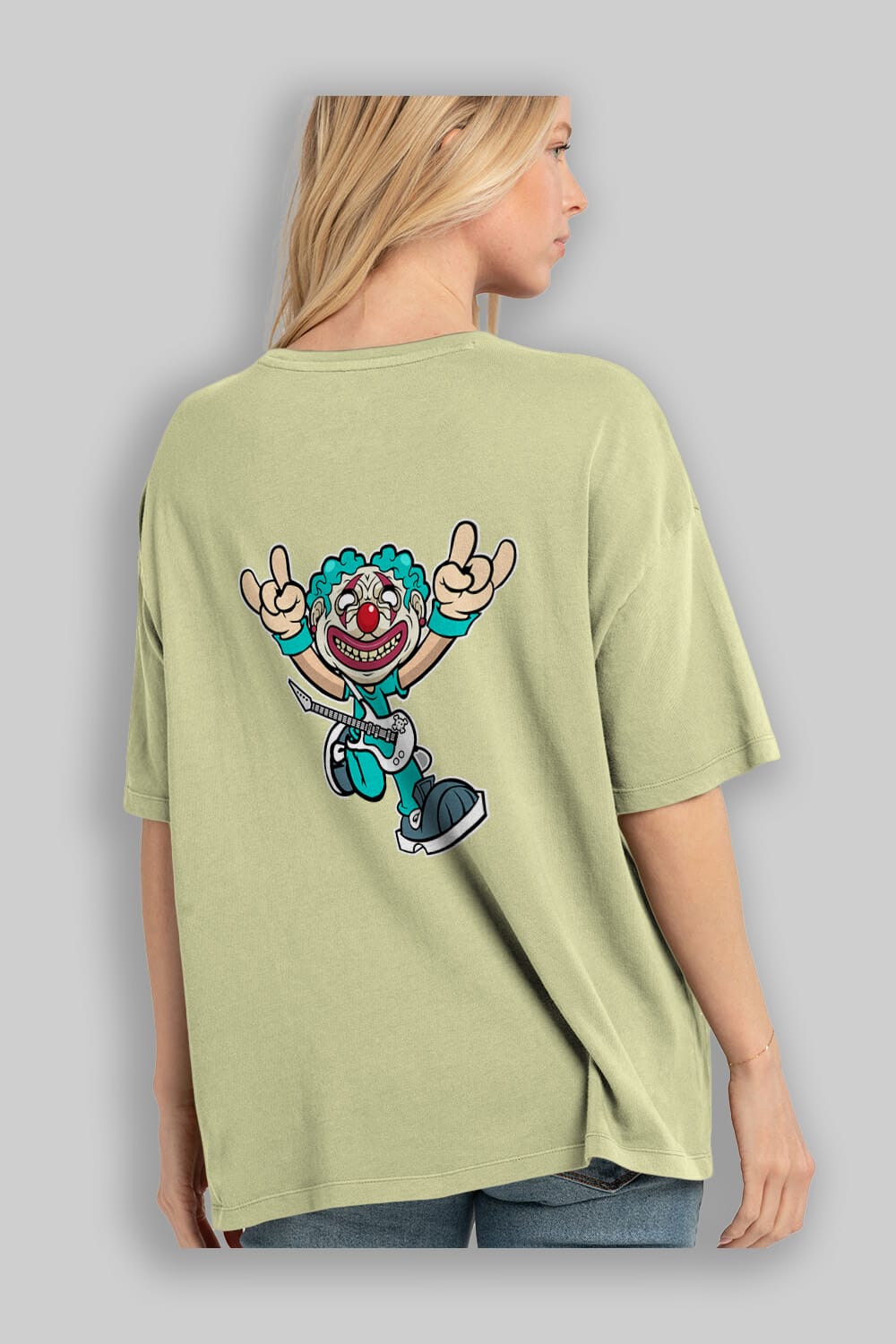Clown Punk Arka Baskılı Oversize t-shirt Erkek Kadın Unisex %100 Pamuk tişort