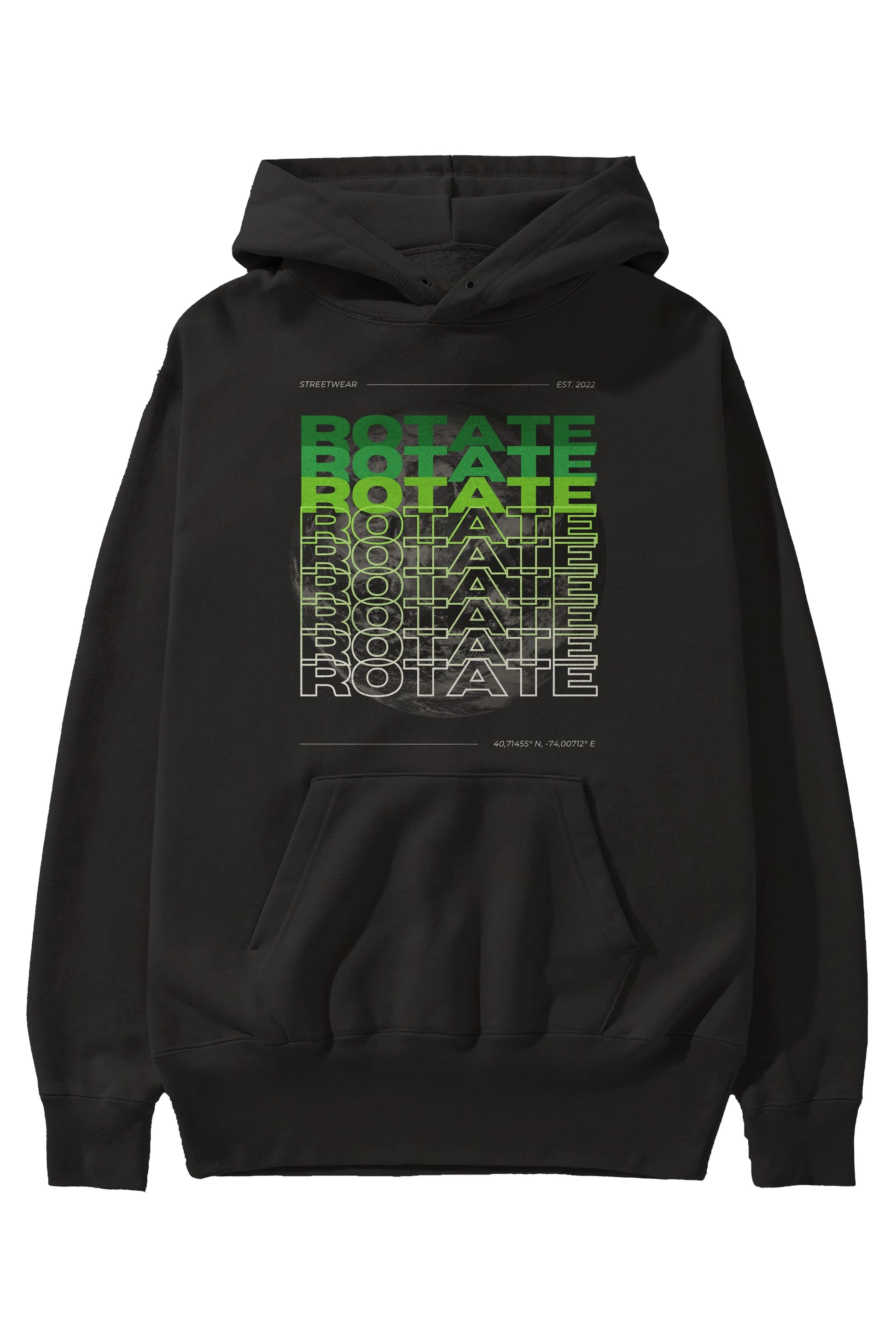 Rotate Yazılı Ön Baskılı Oversize Hoodie Kapüşonlu Sweatshirt Erkek Kadın Unisex