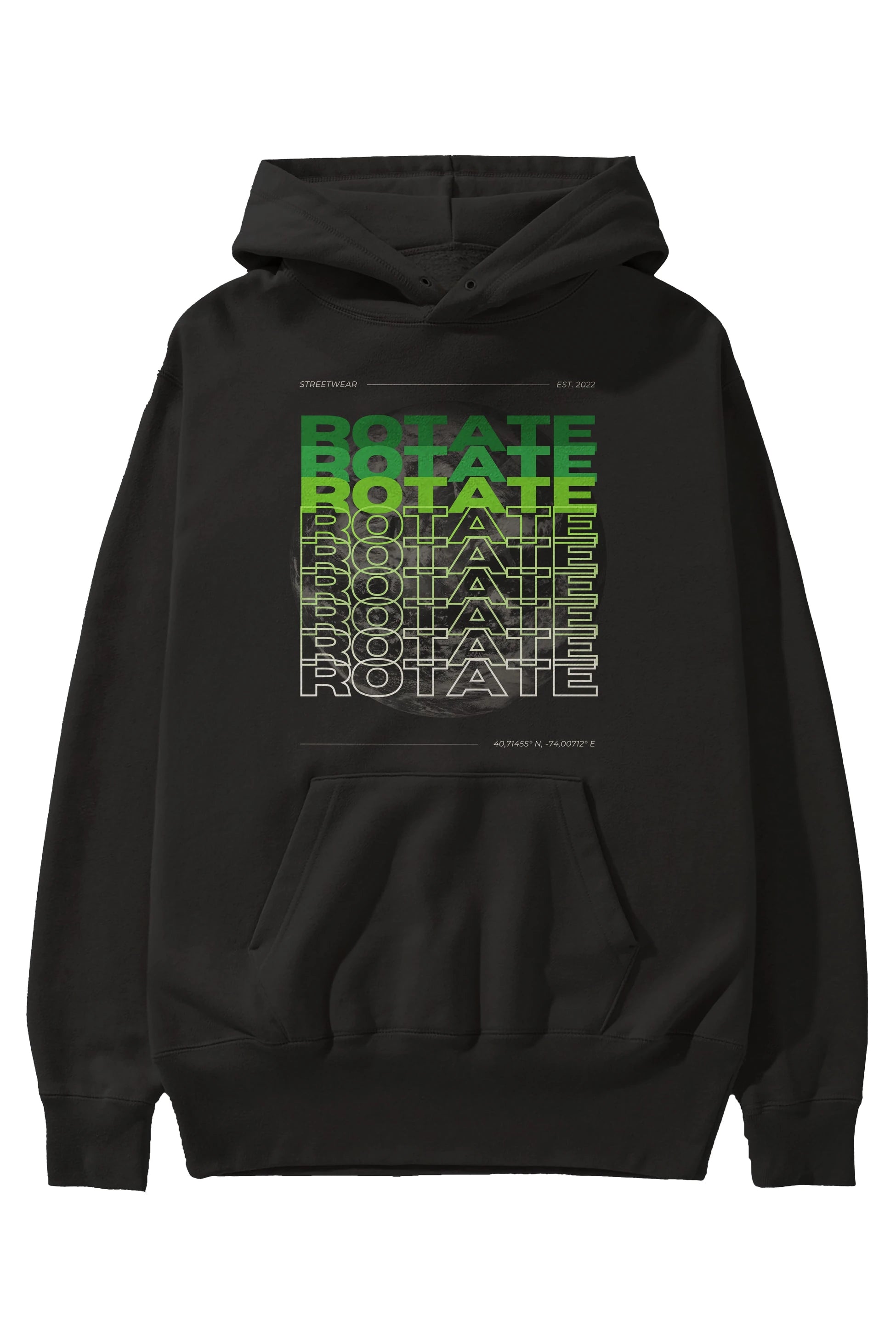 Rotate Yazılı Ön Baskılı Oversize Hoodie Kapüşonlu Sweatshirt Erkek Kadın Unisex