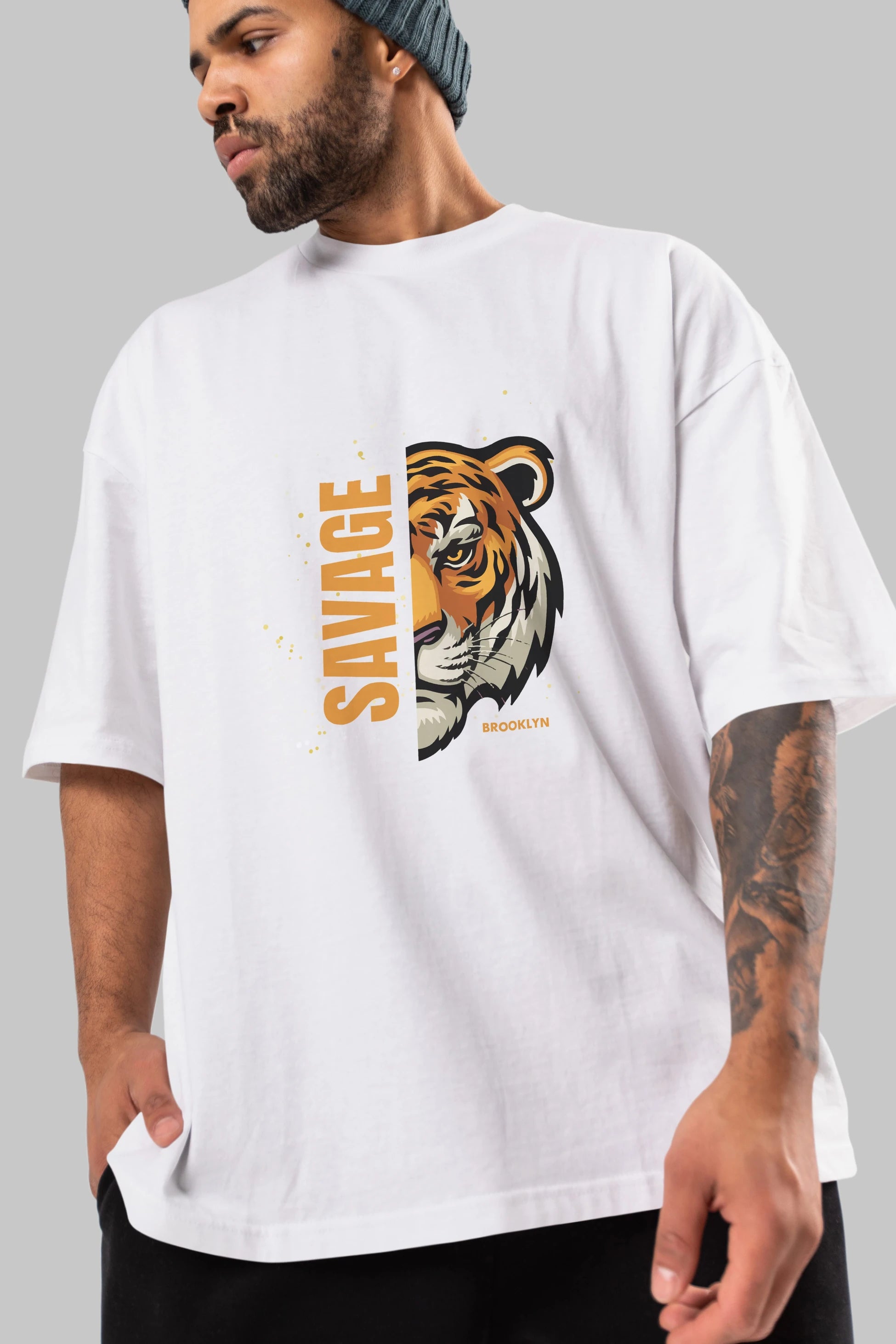 Savage Brooklyn Yazılı Ön Baskılı Oversize t-shirt Erkek Kadın Unisex