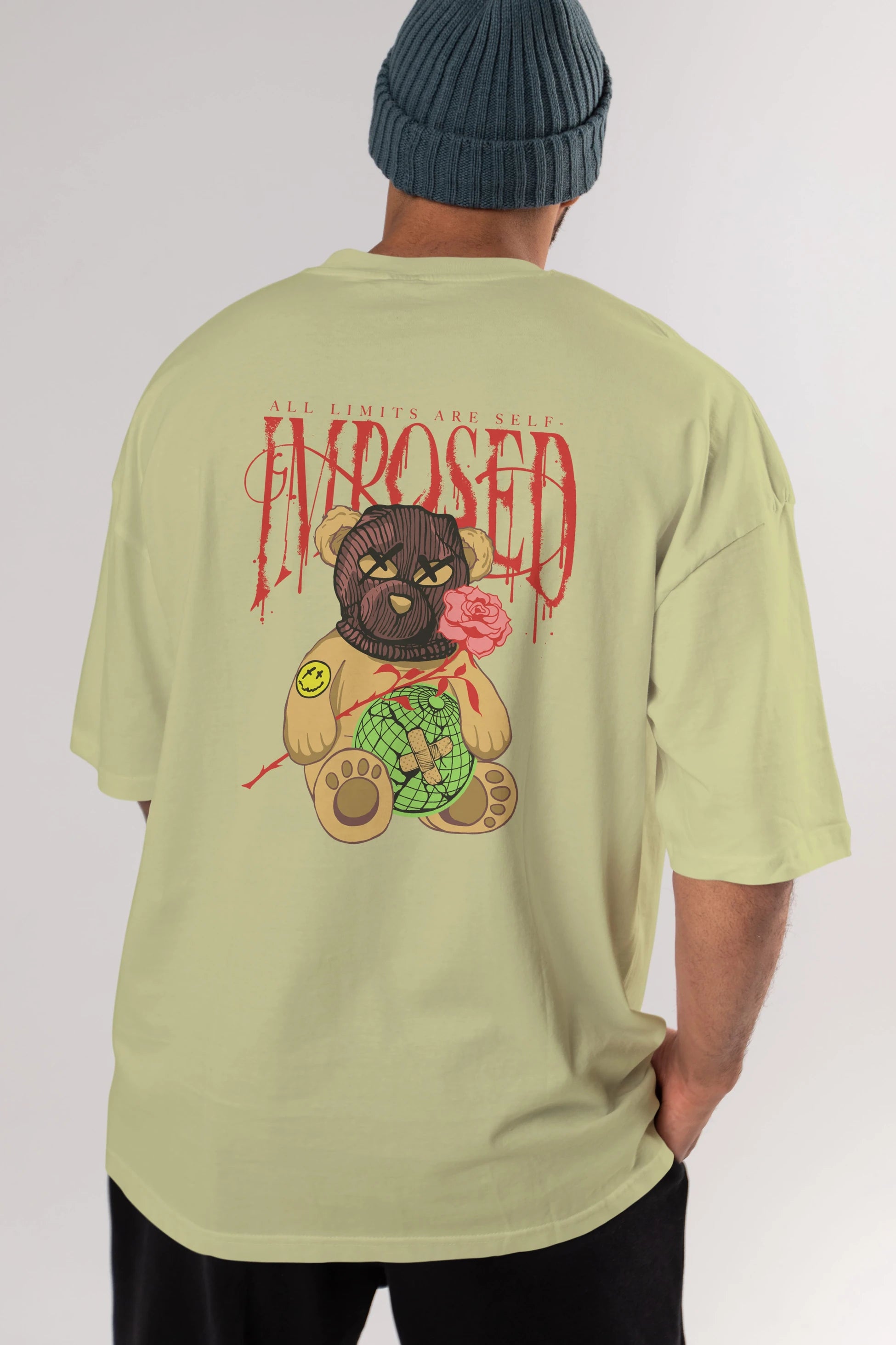 All Limits Bear Arka Baskılı Oversize t-shirt Erkek Kadın Unisex