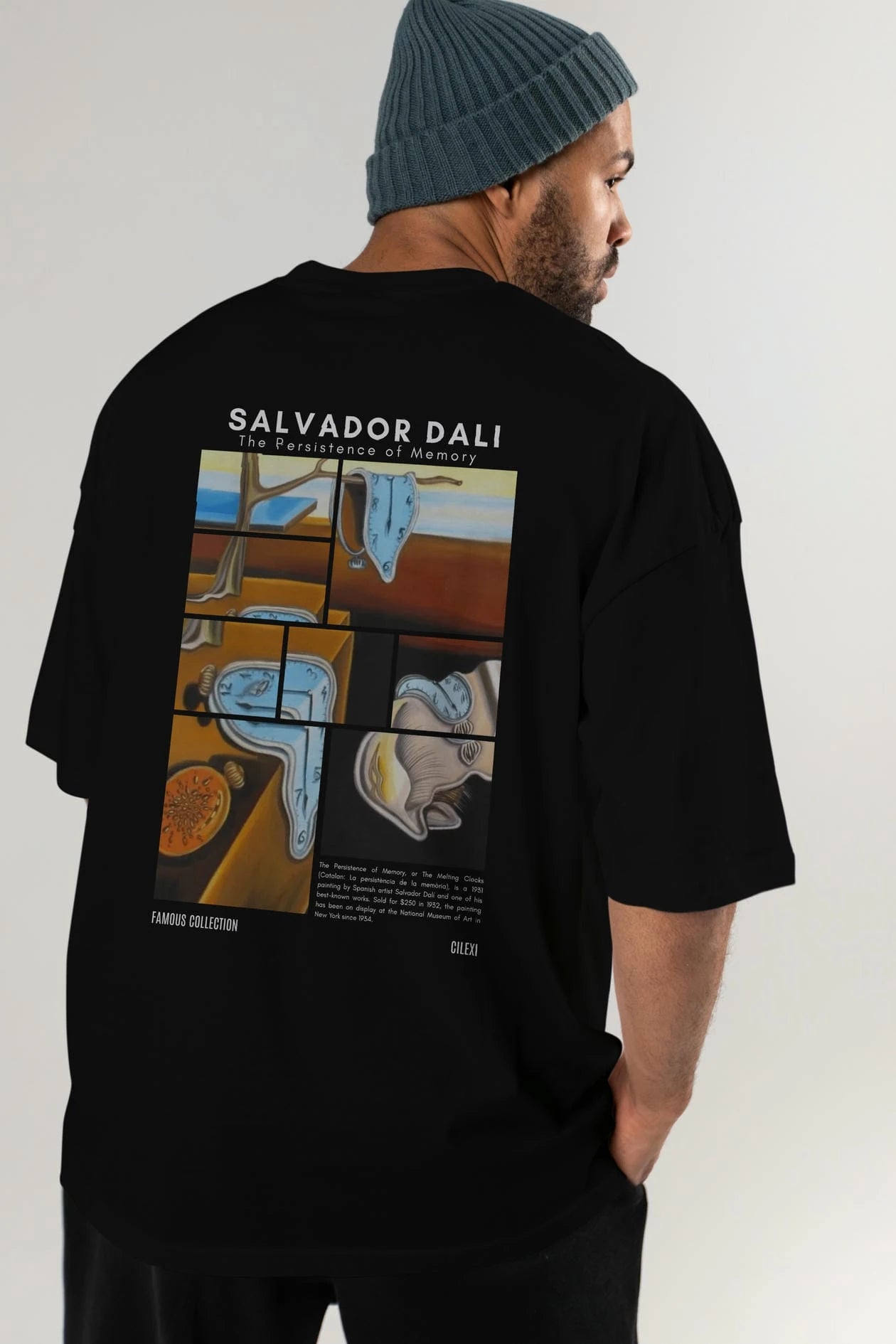 Salvador Dali Arka Baskılı Oversize t-shirt Erkek Kadın Bisiklet Yaka Pamuk tişort