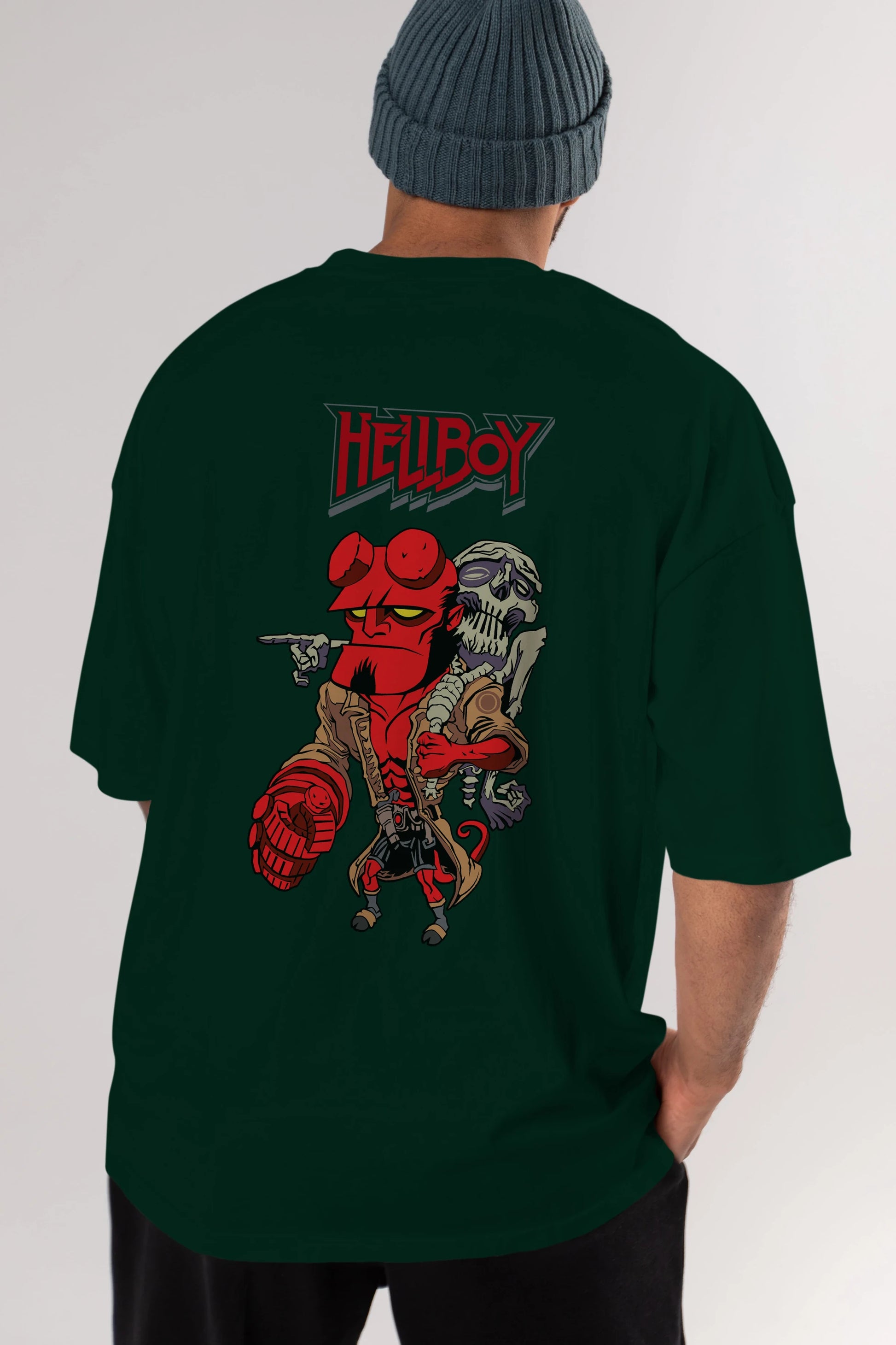 Hellboy (2) Arka Baskılı Oversize t-shirt Erkek Kadın Unisex %100 Pamuk Bisiklet Yaka tişort