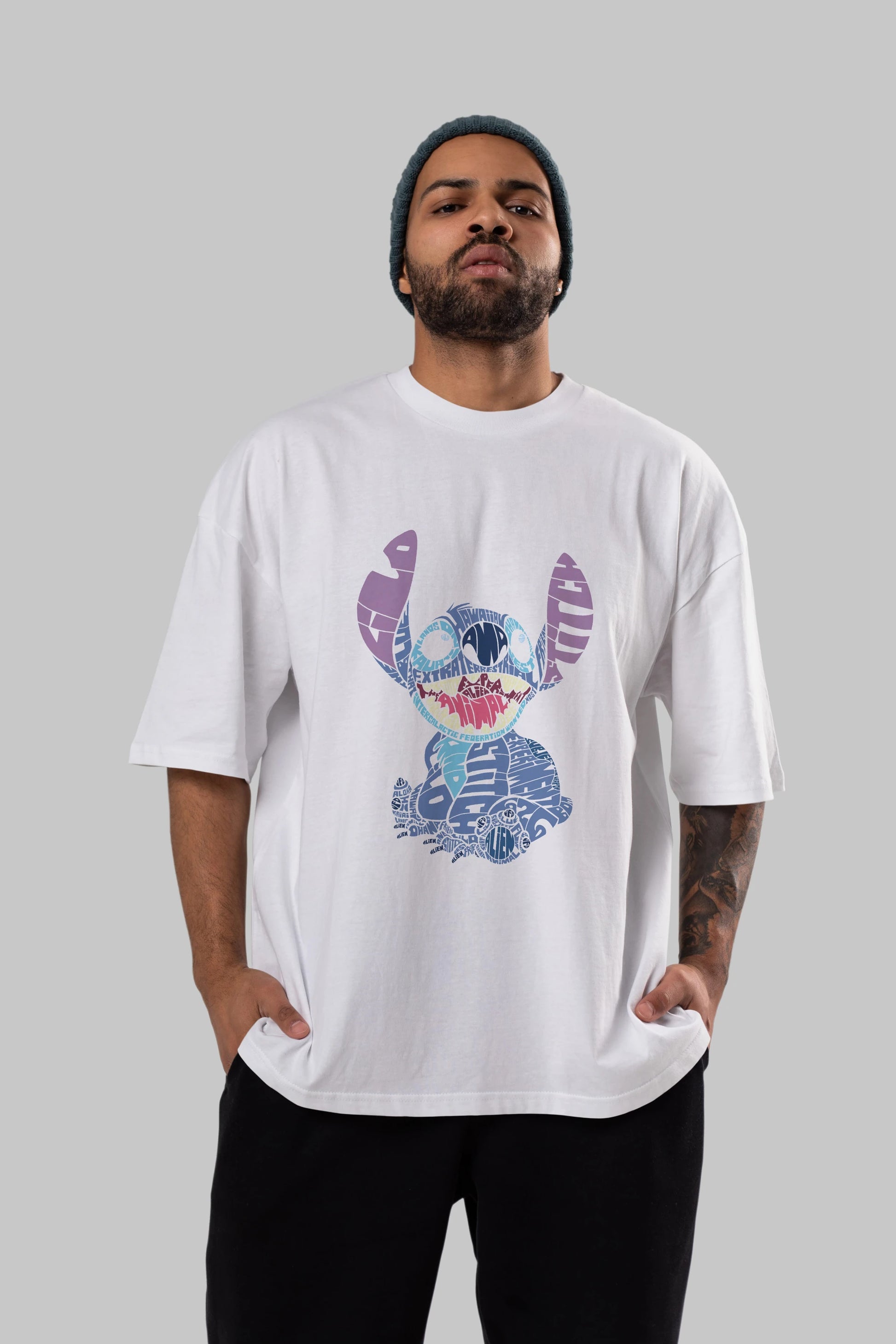 Stitch Ön Baskılı Oversize t-shirt %100 pamuk Erkek Kadın Unisex