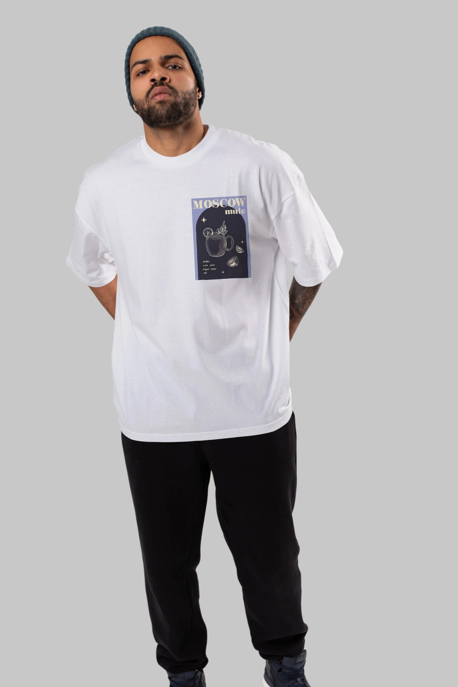 Moscow Mule Ön Sol Baskılı Oversize t-shirt Erkek Kadın Unisex %100 Pamuk Bisiklet Yaka tişort