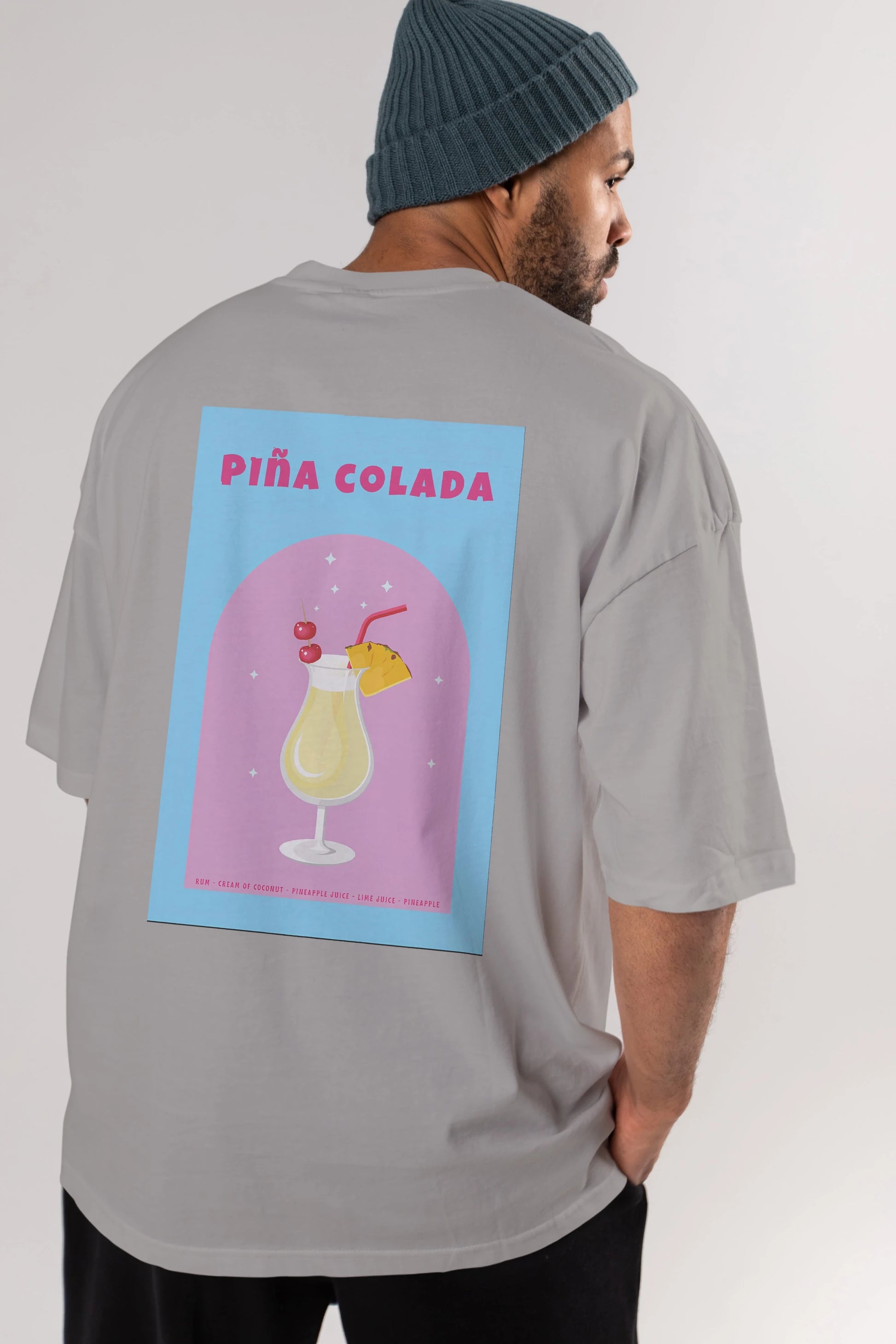 Pina Colada 2 Arka Baskılı Oversize t-shirt Erkek Kadın Unisex %100 Pamuk Bisiklet Yaka tişort