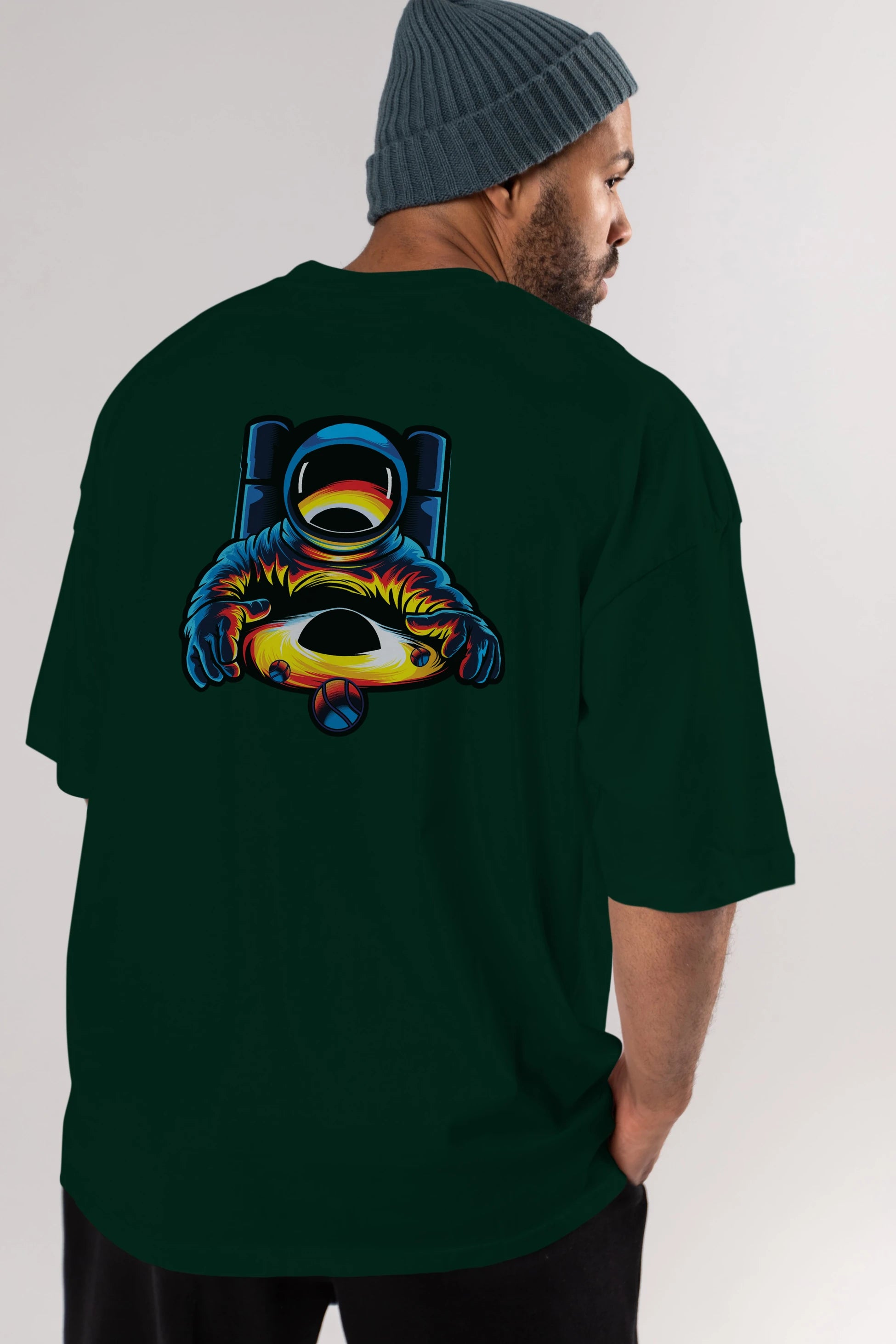 Astronaut & Black Hole Arka Baskılı Oversize t-shirt Erkek Kadın Unisex