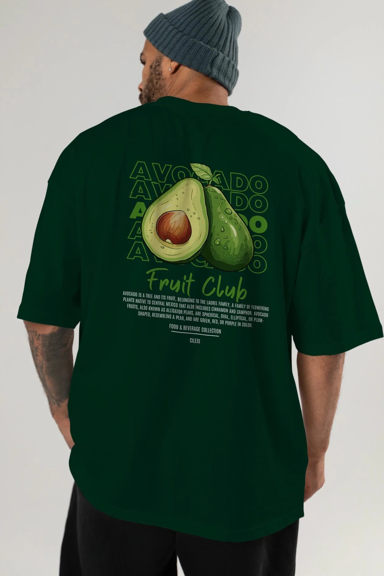 Avocado Arka Baskılı Oversize t-shirt Erkek Kadın Pamuk Bisiklet Yaka tişort