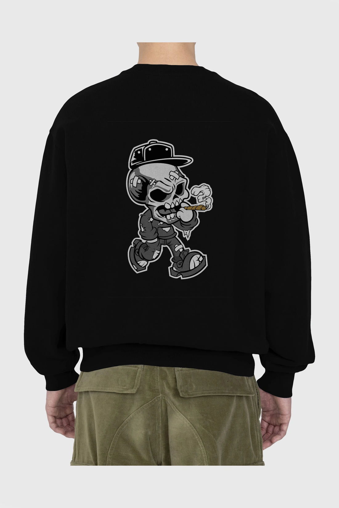 Skull Smoker Arka Baskılı Oversize Sweatshirt Erkek Kadın Unisex