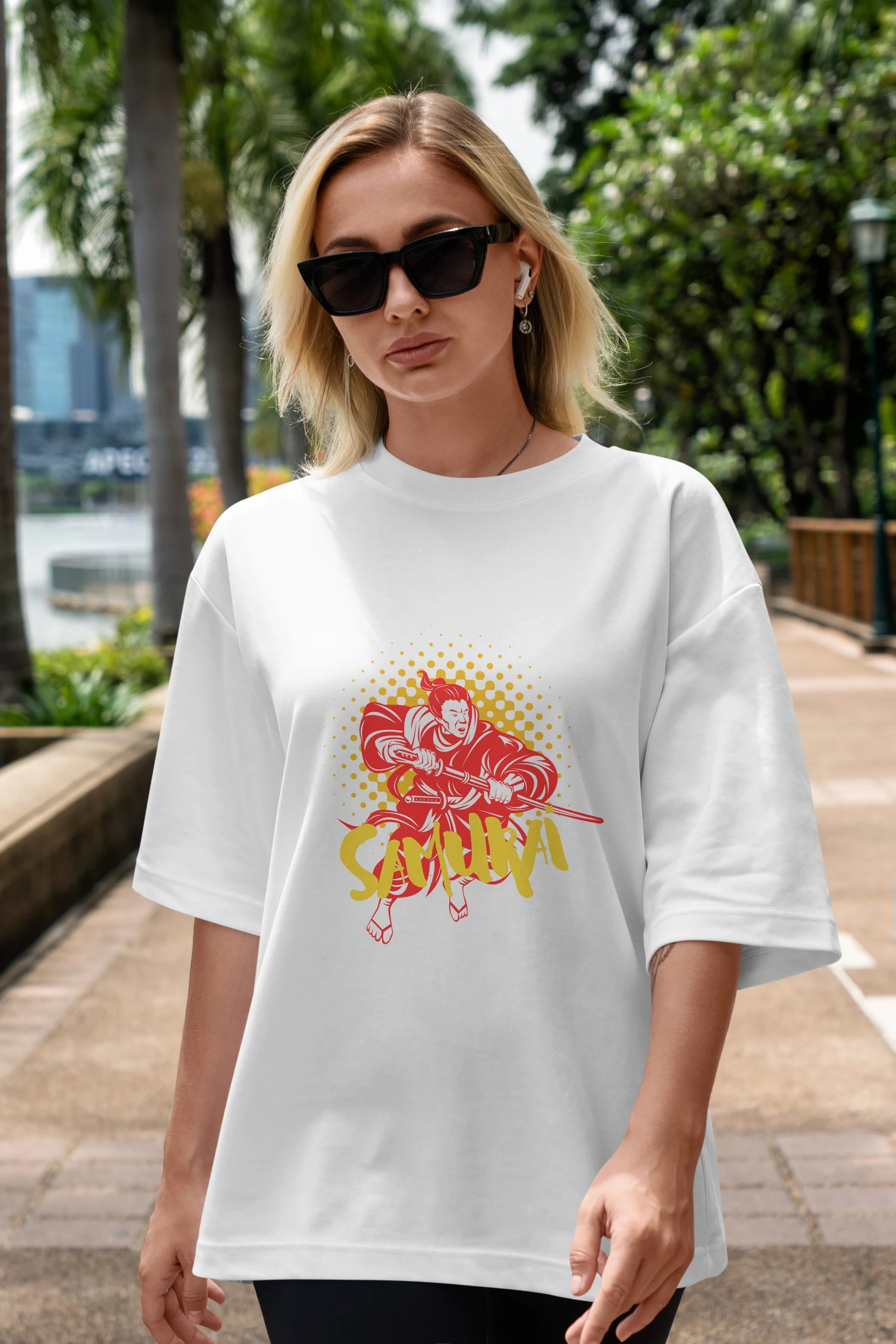 Samurai Ön Baskılı Oversize t-shirt Erkek Kadın Unisex