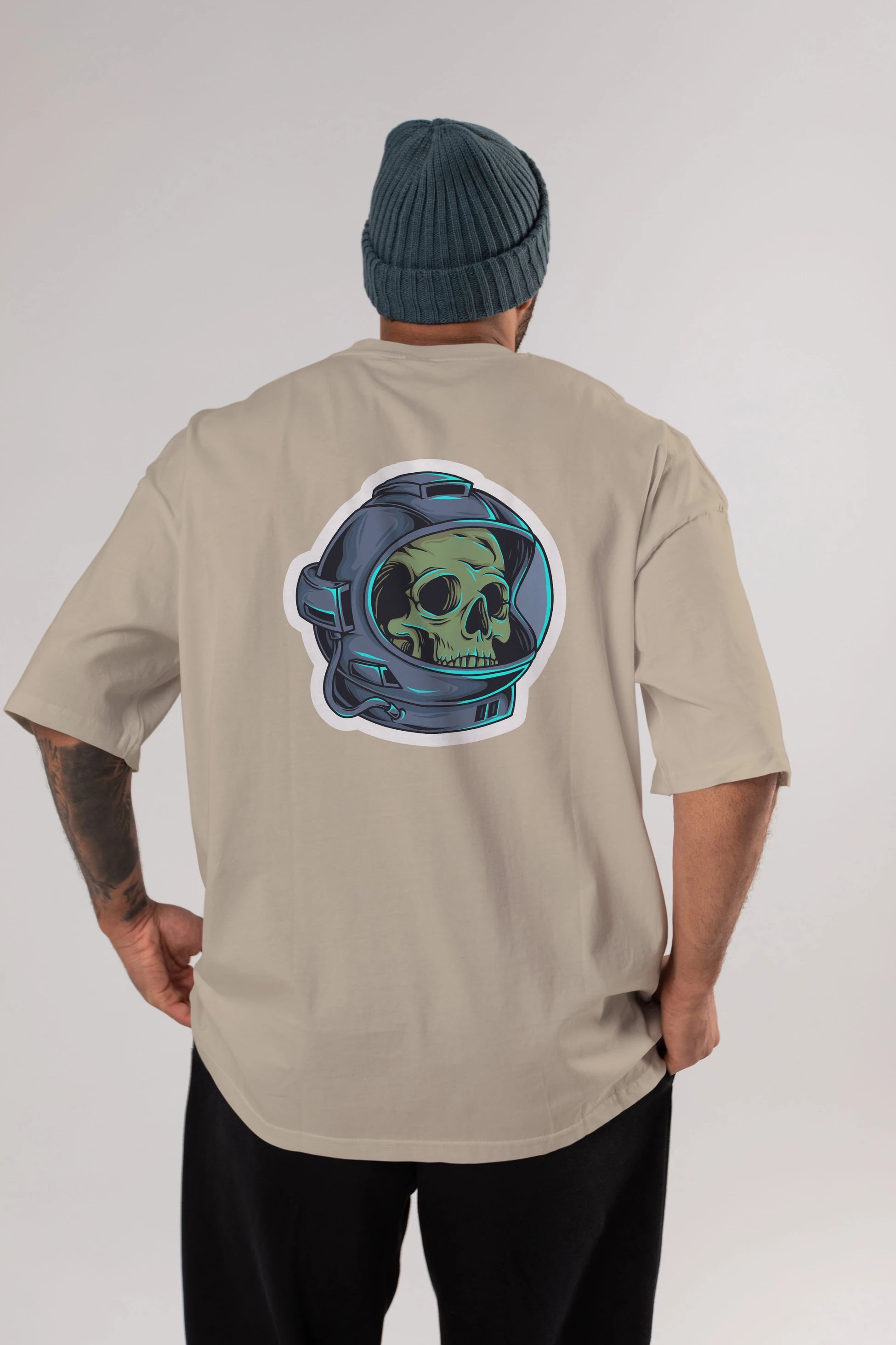 Astroskull Sticker Arka Baskılı Oversize t-shirt Erkek Kadın Unisex