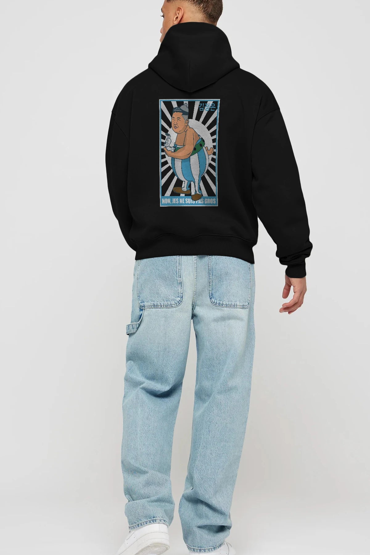 Obelix Jong Un Arka Baskılı Hoodie Oversize Kapüşonlu Sweatshirt Erkek Kadın Unisex