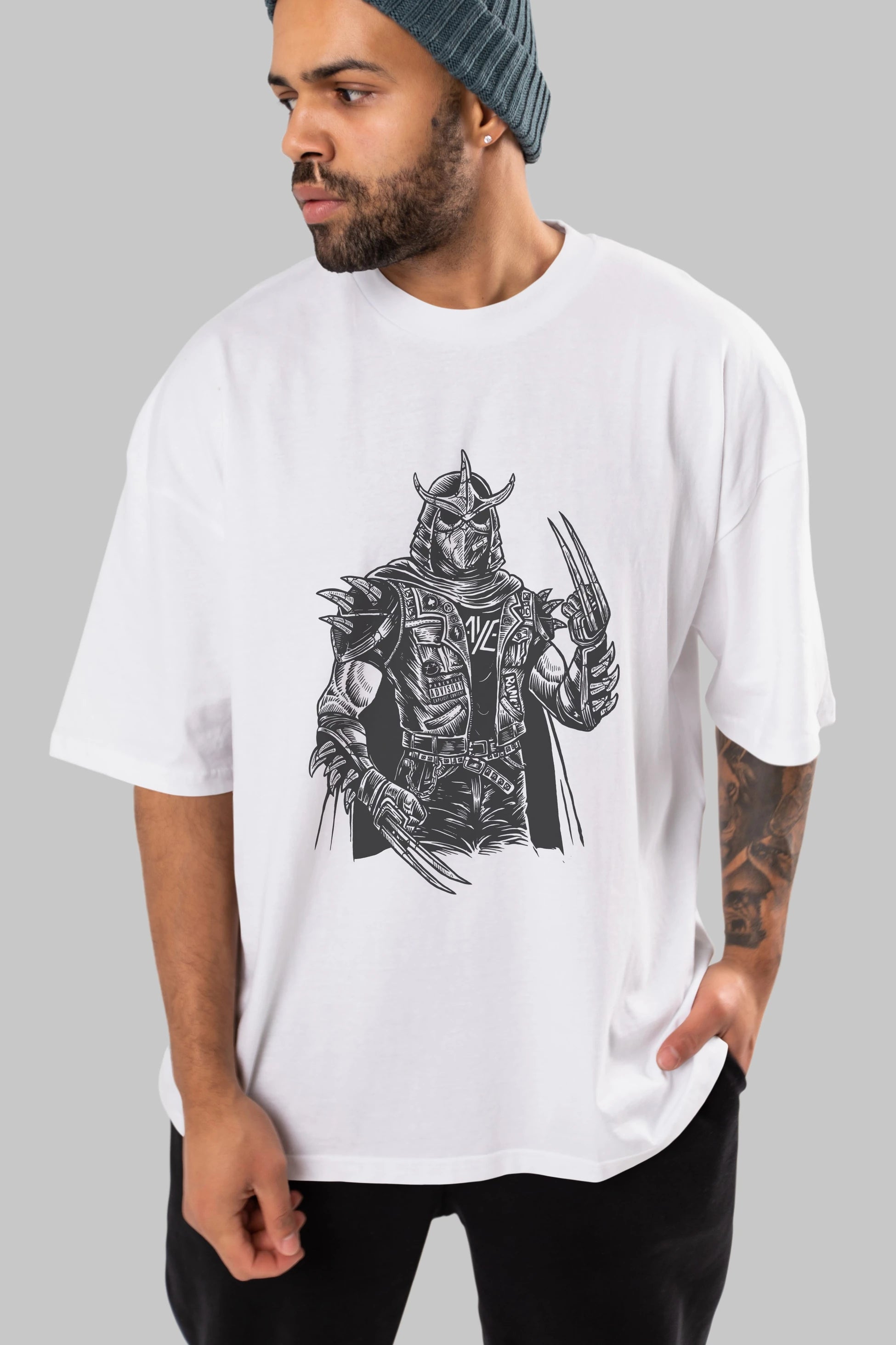 Shredder Punk Ön Baskılı Oversize t-shirt Erkek Kadın Unisex %100 Pamuk tişort