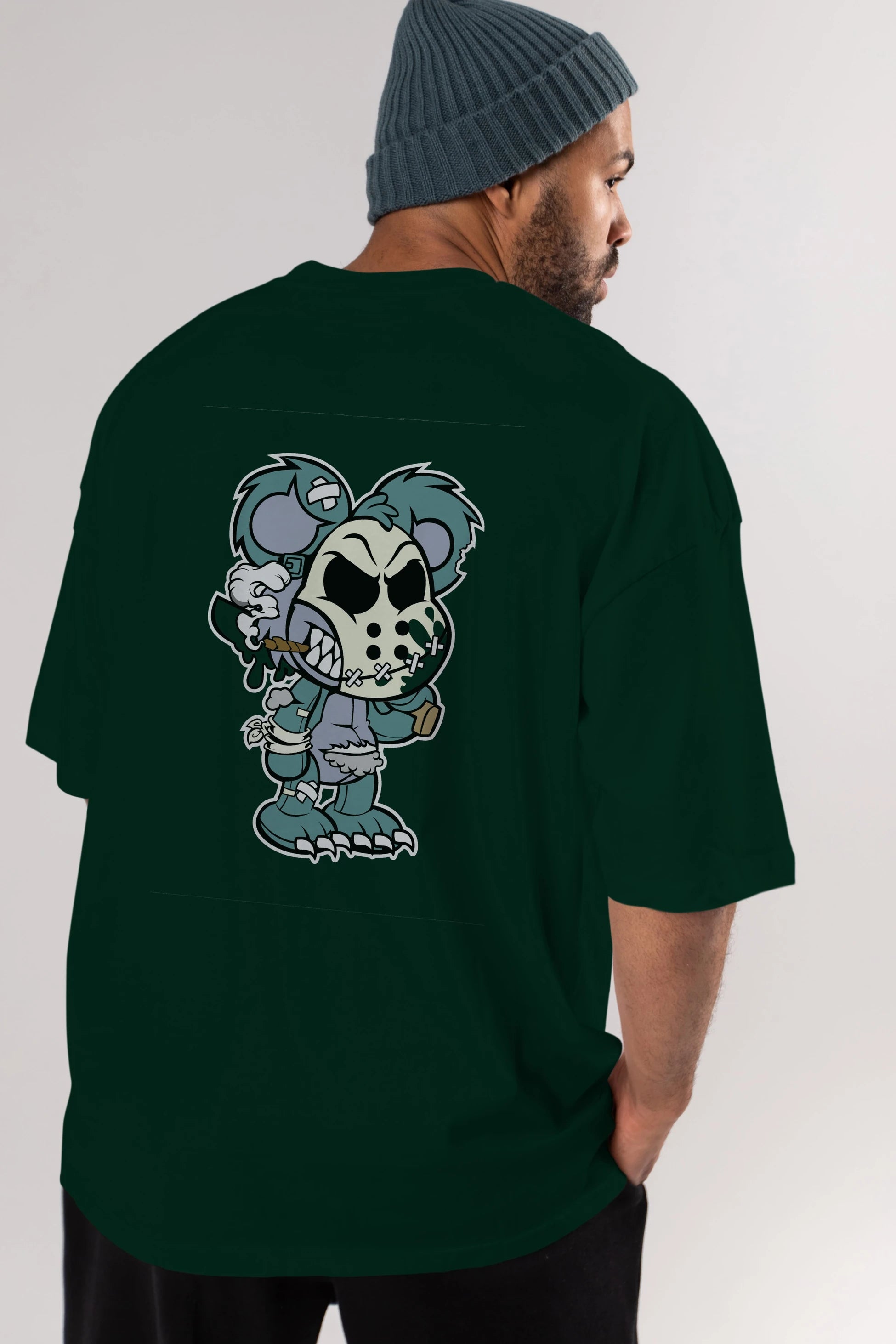 Evil Teddy Bear Arka Baskılı Oversize t-shirt Erkek Kadın Unisex %100 Pamuk tişort