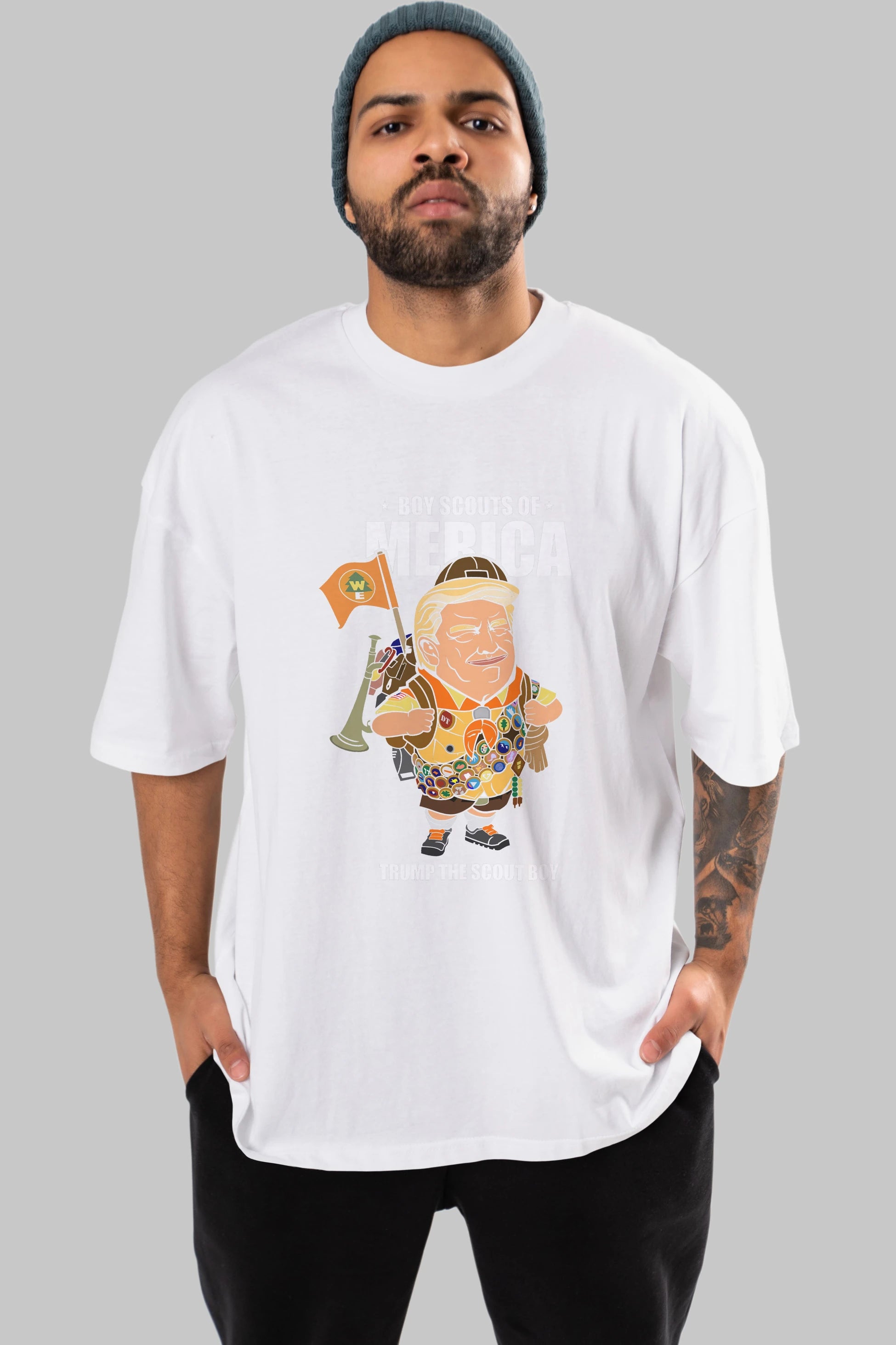 Trump Scout Boy Ön Baskılı Oversize t-shirt Erkek Kadın Unisex %100 Pamuk tişort