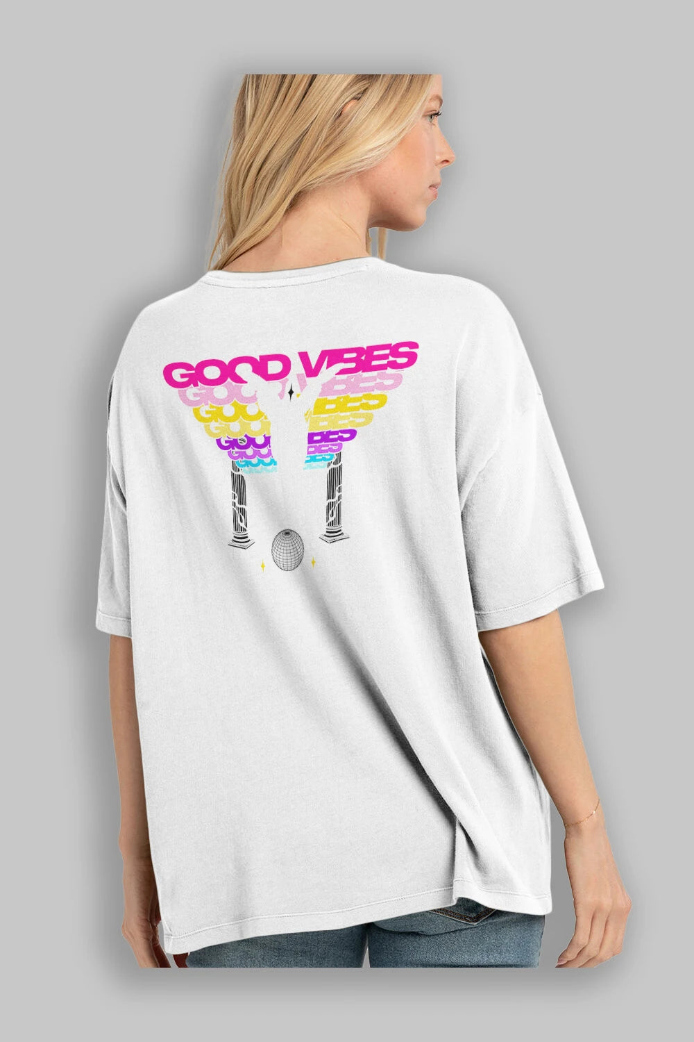 Good Vibes Arka Baskılı Oversize t-shirt Erkek Kadın Unisex
