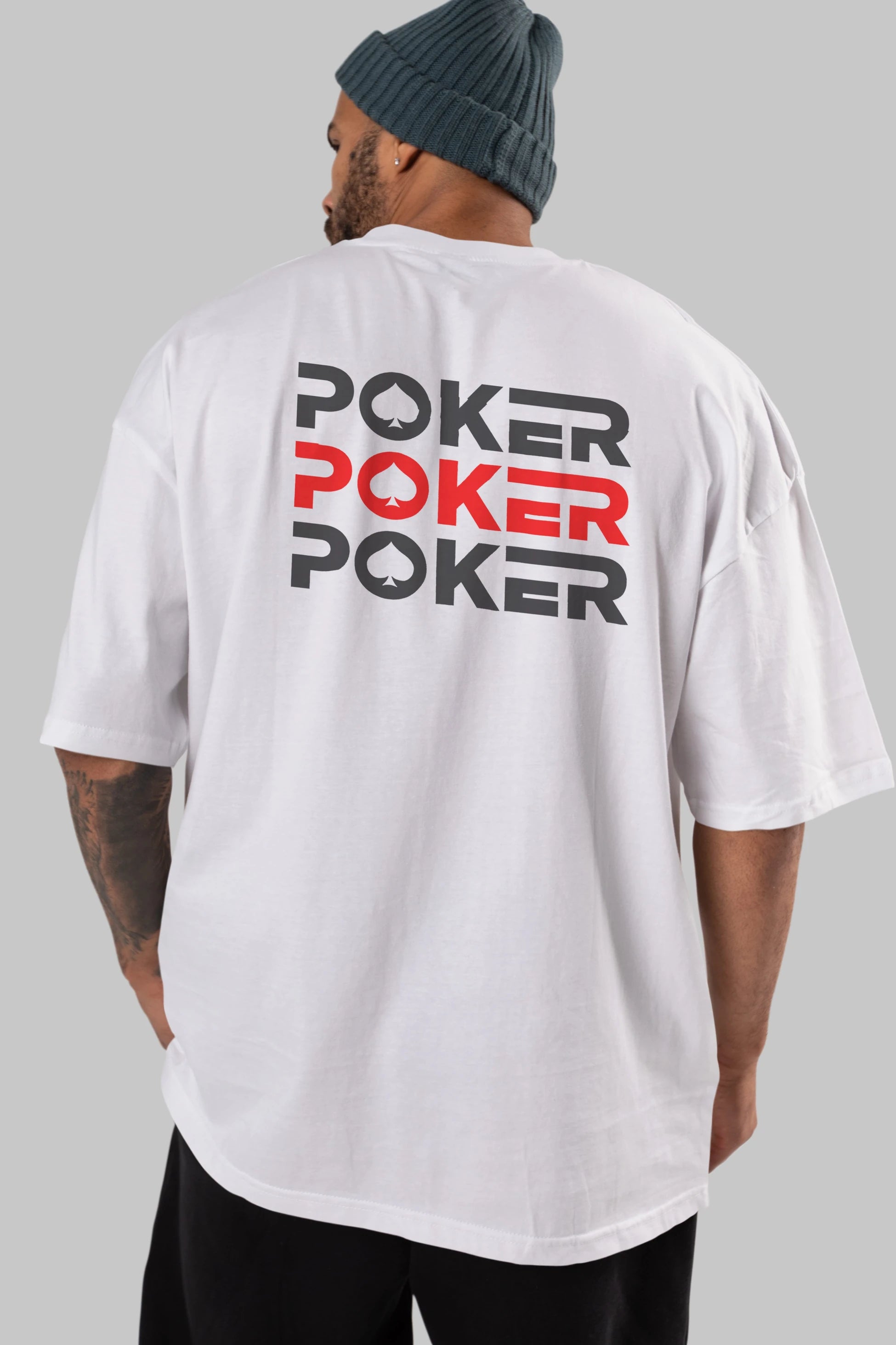Poker Arka Baskılı Oversize t-shirt Erkek Kadın Unisex