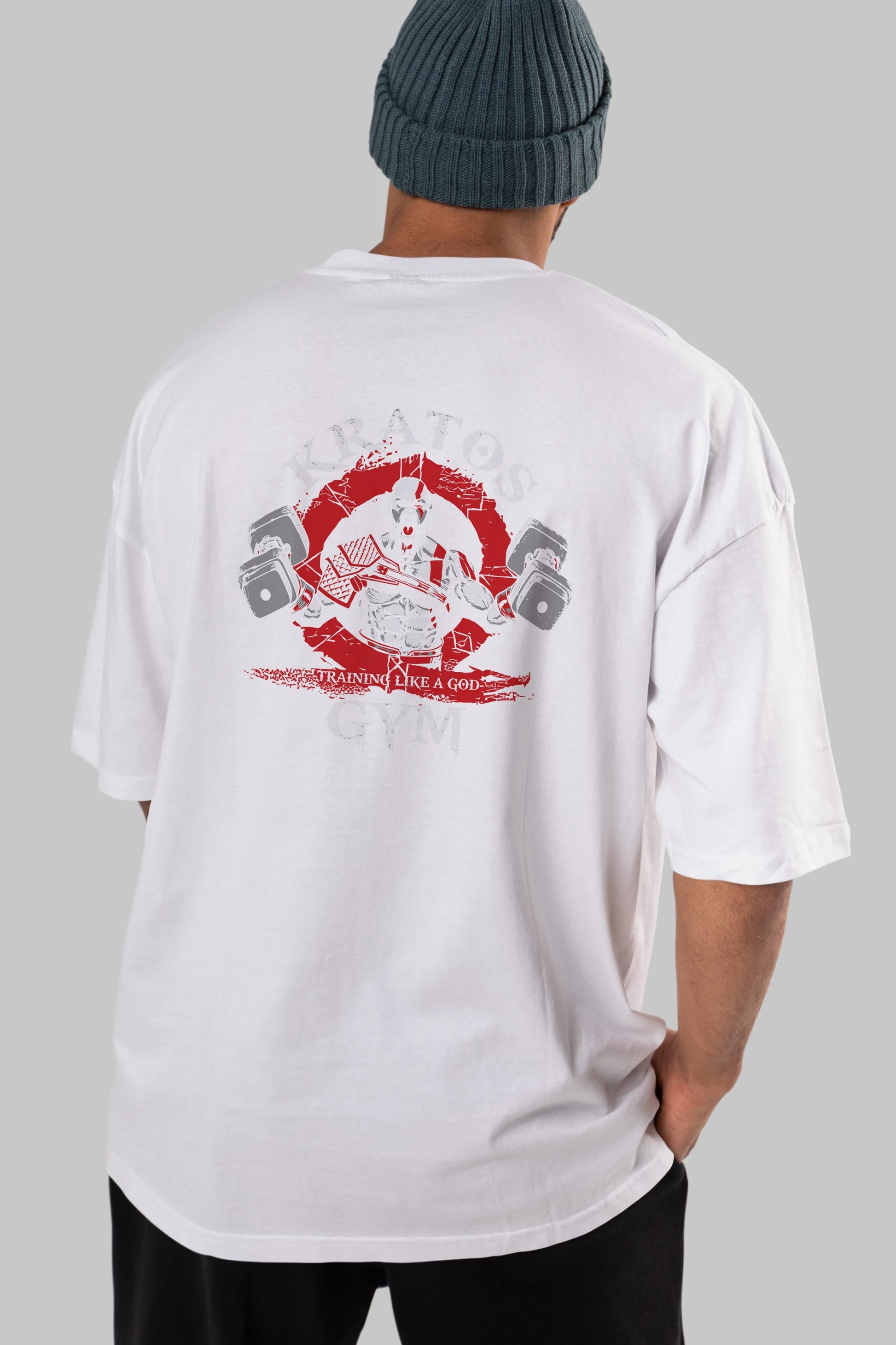 Kratos GYM Arka Baskılı Oversize t-shirt Erkek Kadın Unisex %100 Pamuk Bisiklet Yaka tişort