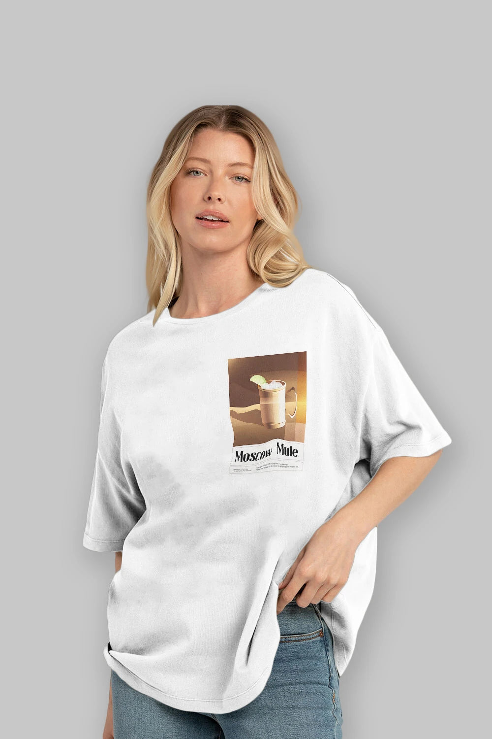 Moscow Mule 3 Ön Sol Baskılı Oversize t-shirt Erkek Kadın Unisex %100 Pamuk Bisiklet Yaka tişort
