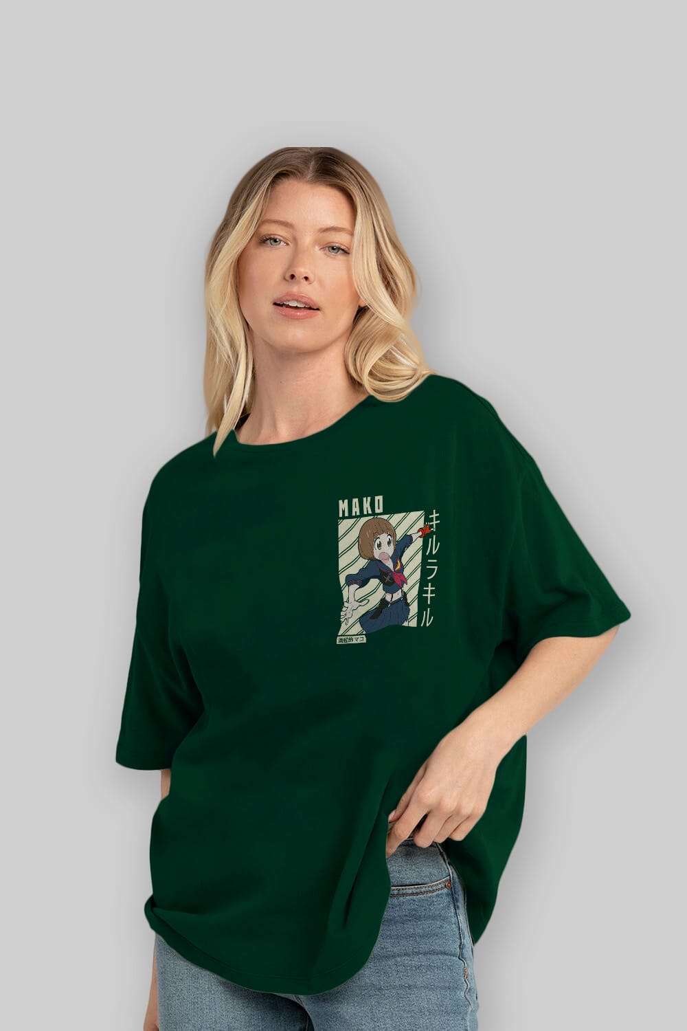 Mako Mankanshoku 1 Ön Sol Baskılı Oversize t-shirt Erkek Kadın Unisex %100 Pamuk Bisiklet Yaka tişort