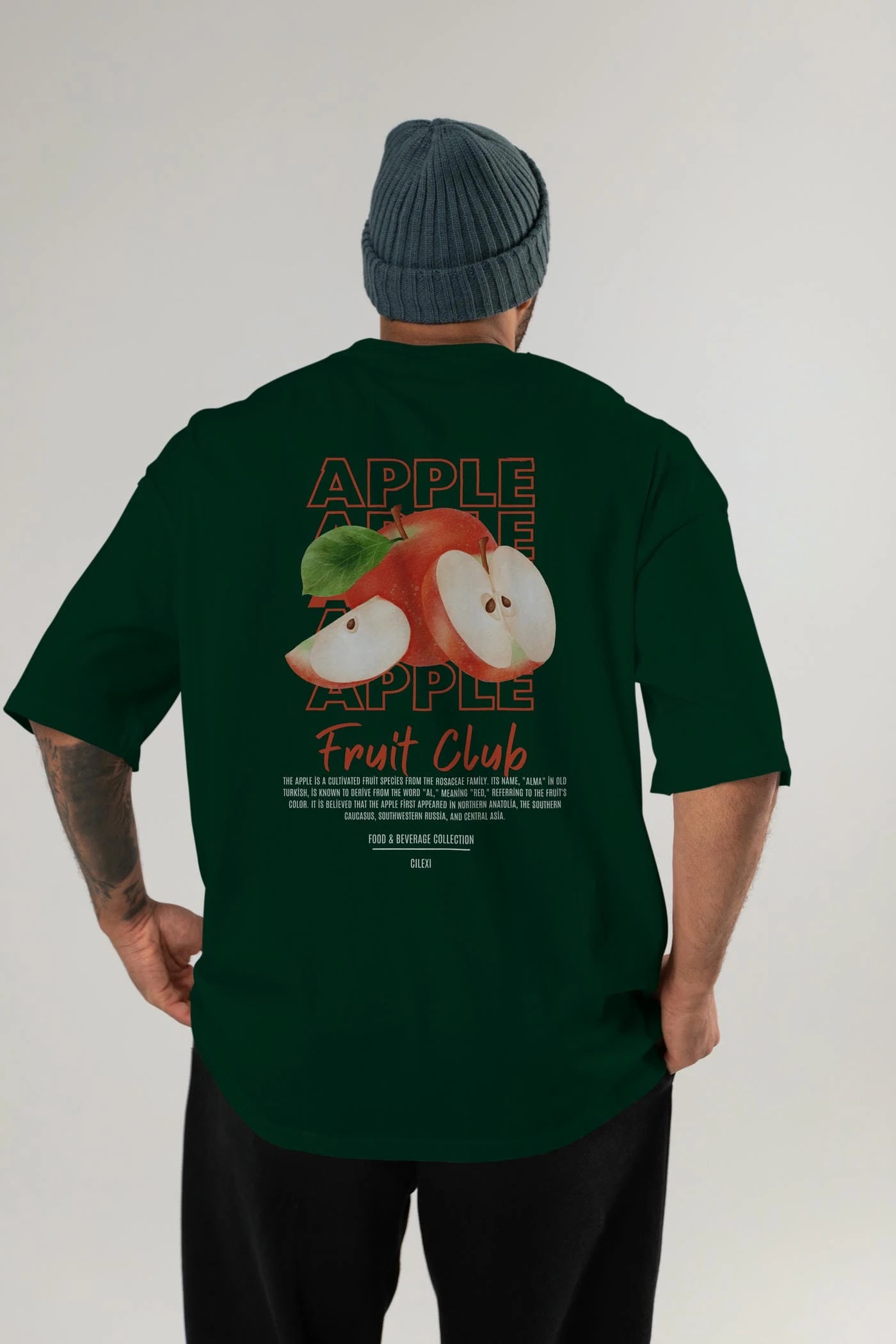Apple Arka Baskılı Oversize t-shirt Erkek Kadın Pamuk Bisiklet Yaka tişort