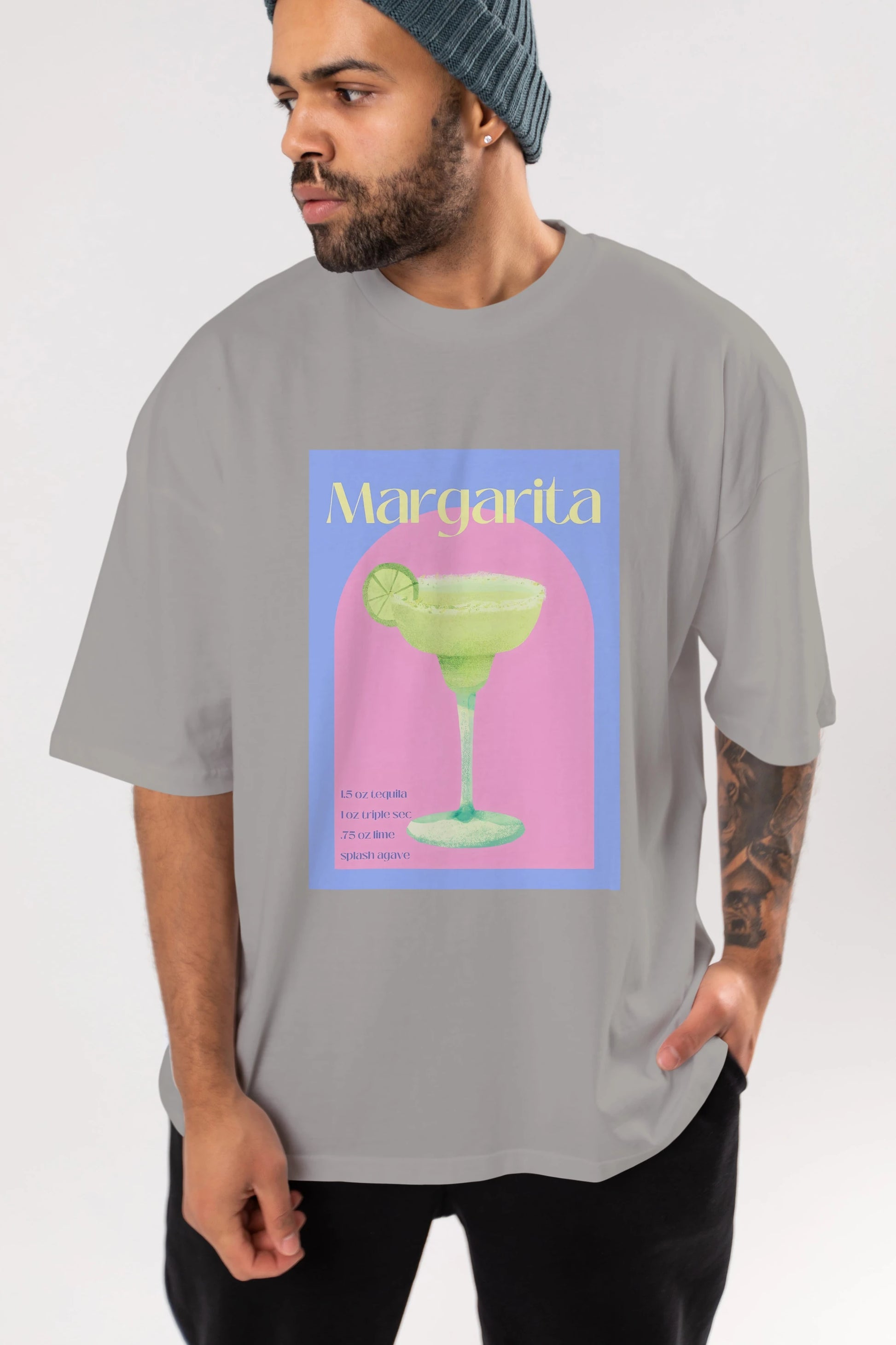 Margarita 6 Ön Baskılı Oversize t-shirt Erkek Kadın Unisex %100 Pamuk Bisiklet Yaka tişort