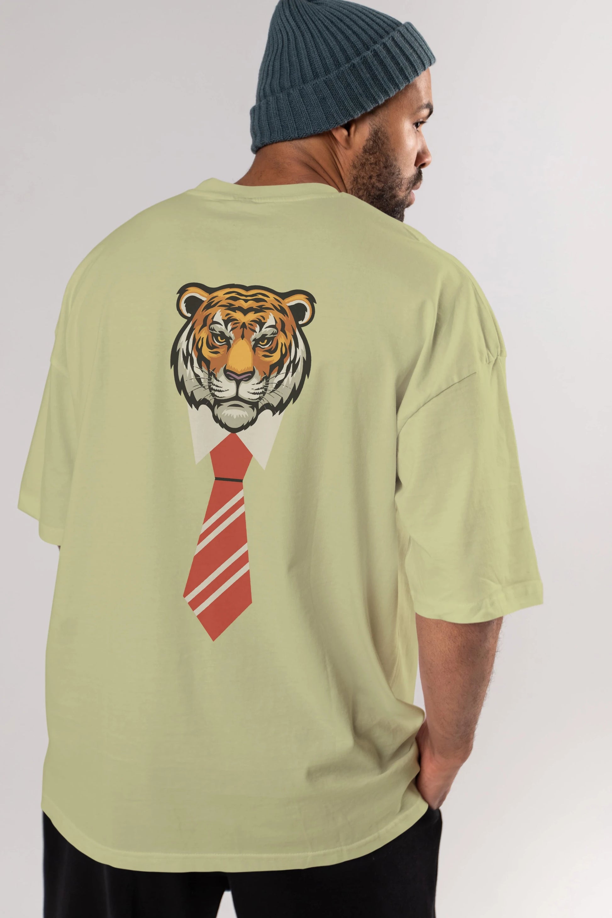 Tiger With Tie Arka Baskılı Oversize t-shirt Erkek Kadın Unisex