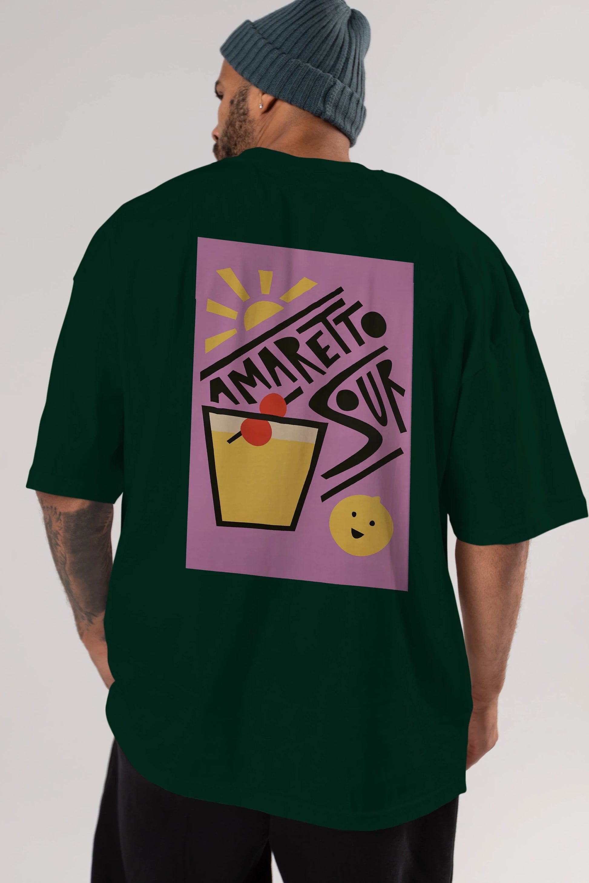 Amaretto Sour Arka Baskılı Oversize t-shirt Erkek Kadın Unisex %100 Pamuk Bisiklet Yaka tişort