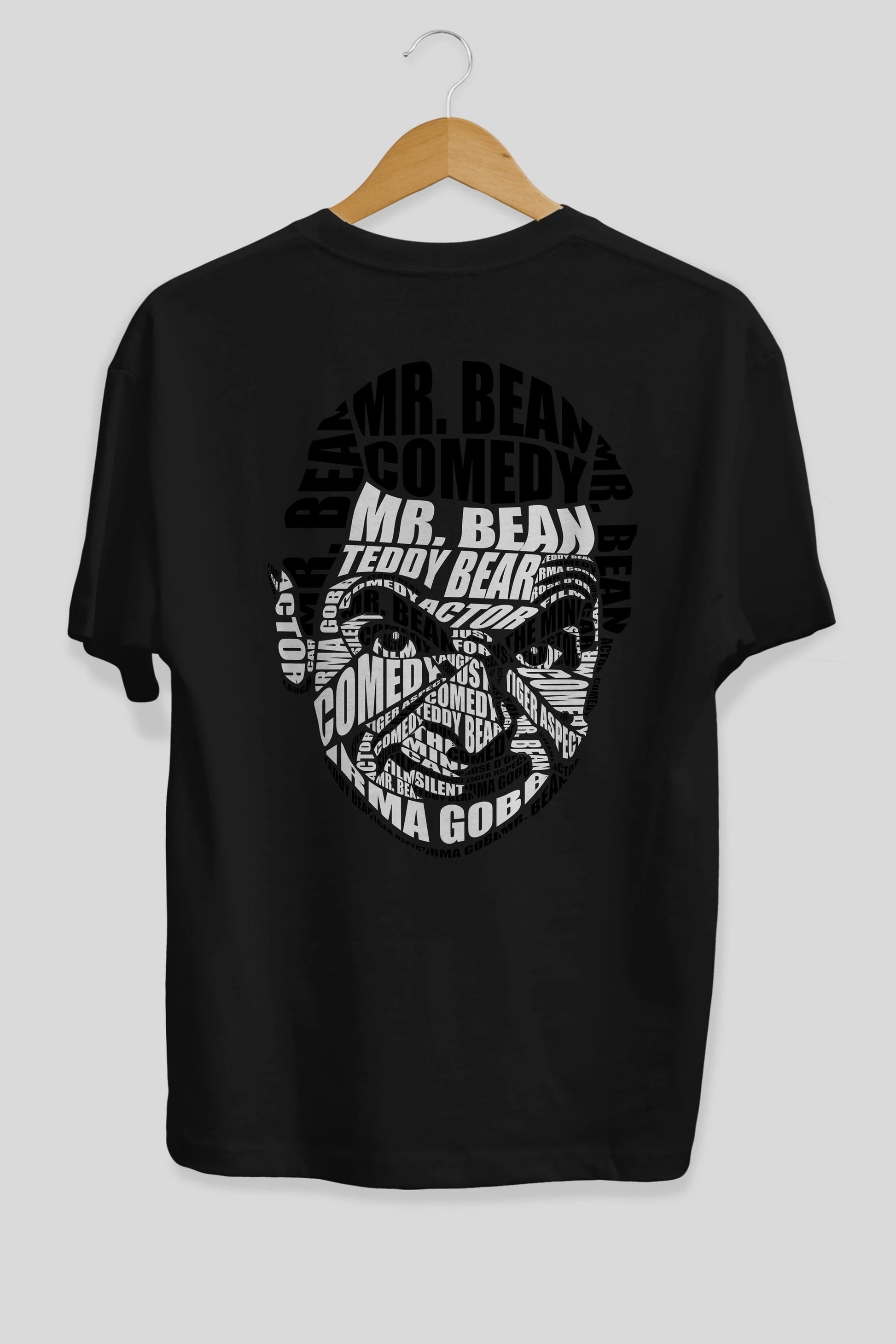 Mr Bean Calligram Arka Baskılı Oversize t-shirt %100 pamuk Erkek Kadın Unisex