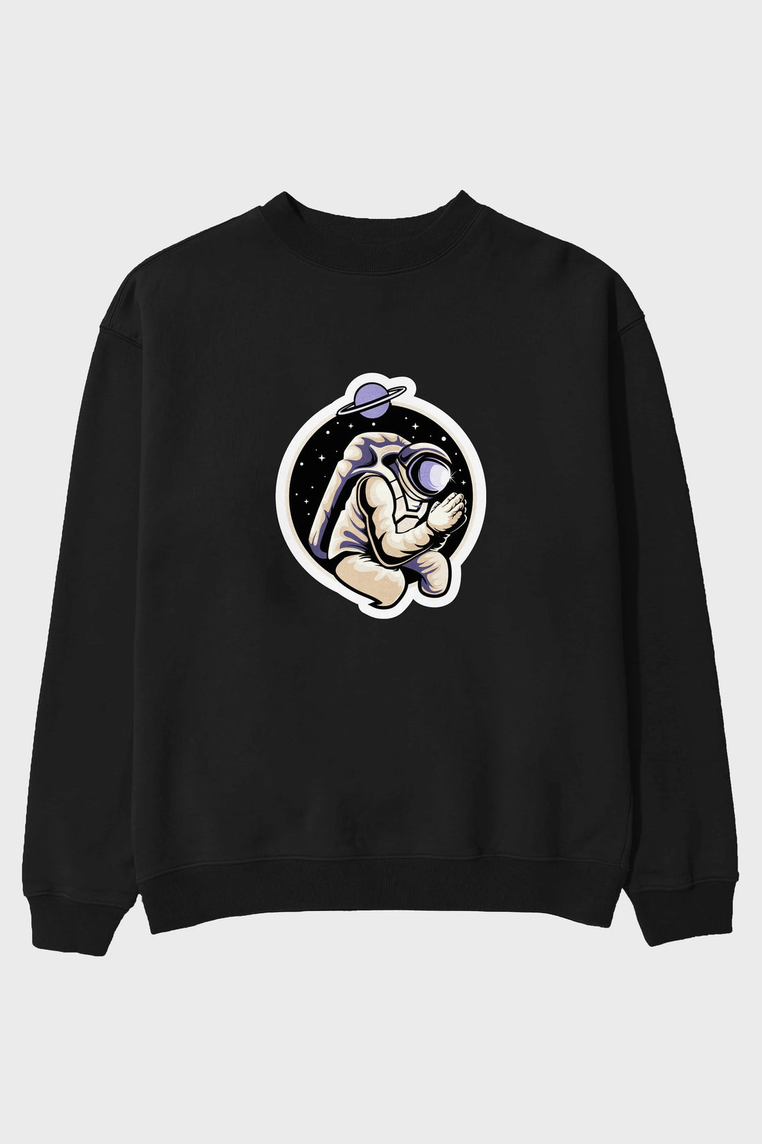 Astronaut Praying Sticker Ön Baskılı Oversize Sweatshirt Erkek Kadın Unisex