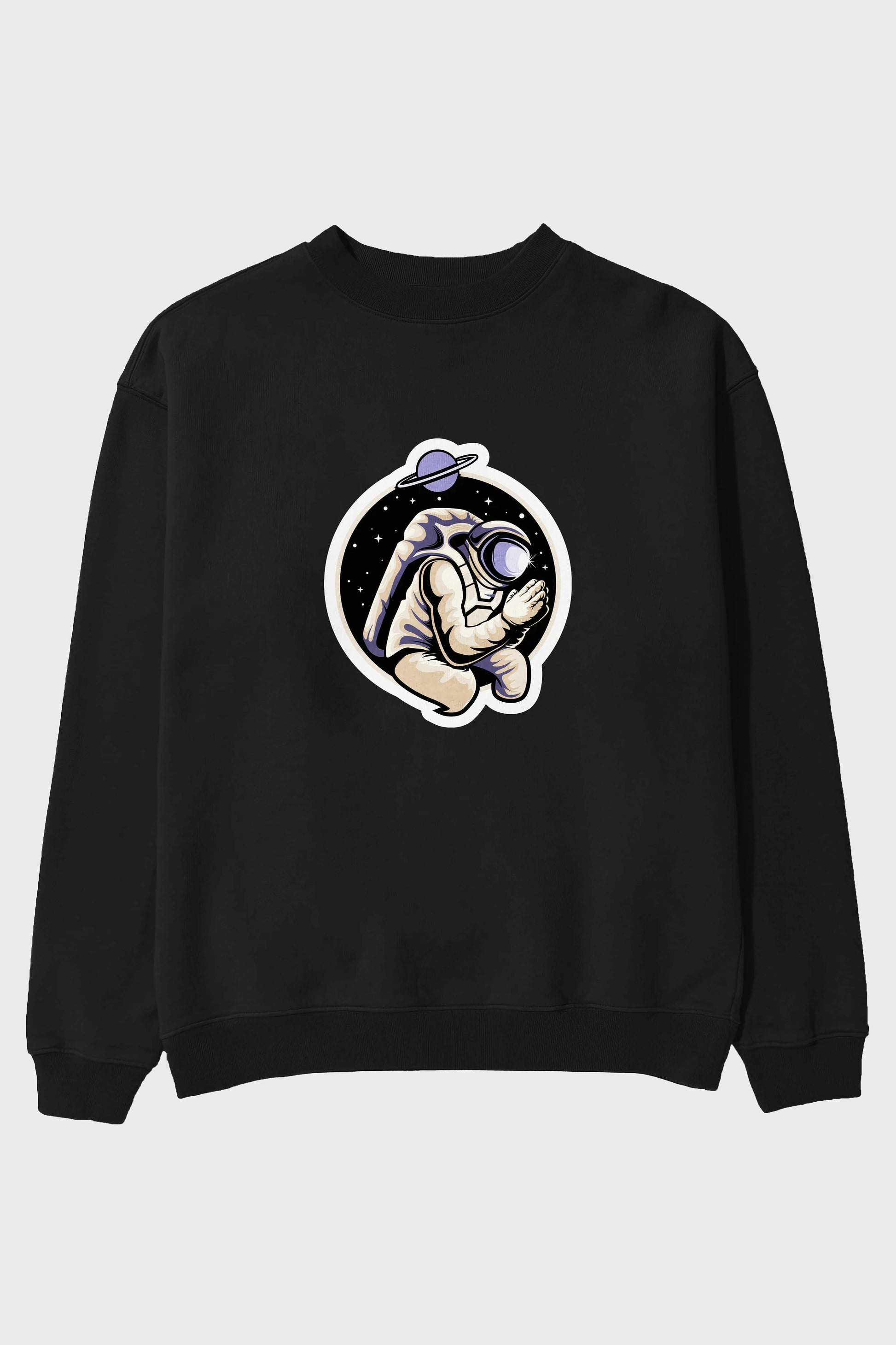 Astronaut Praying Sticker Ön Baskılı Oversize Sweatshirt Erkek Kadın Unisex