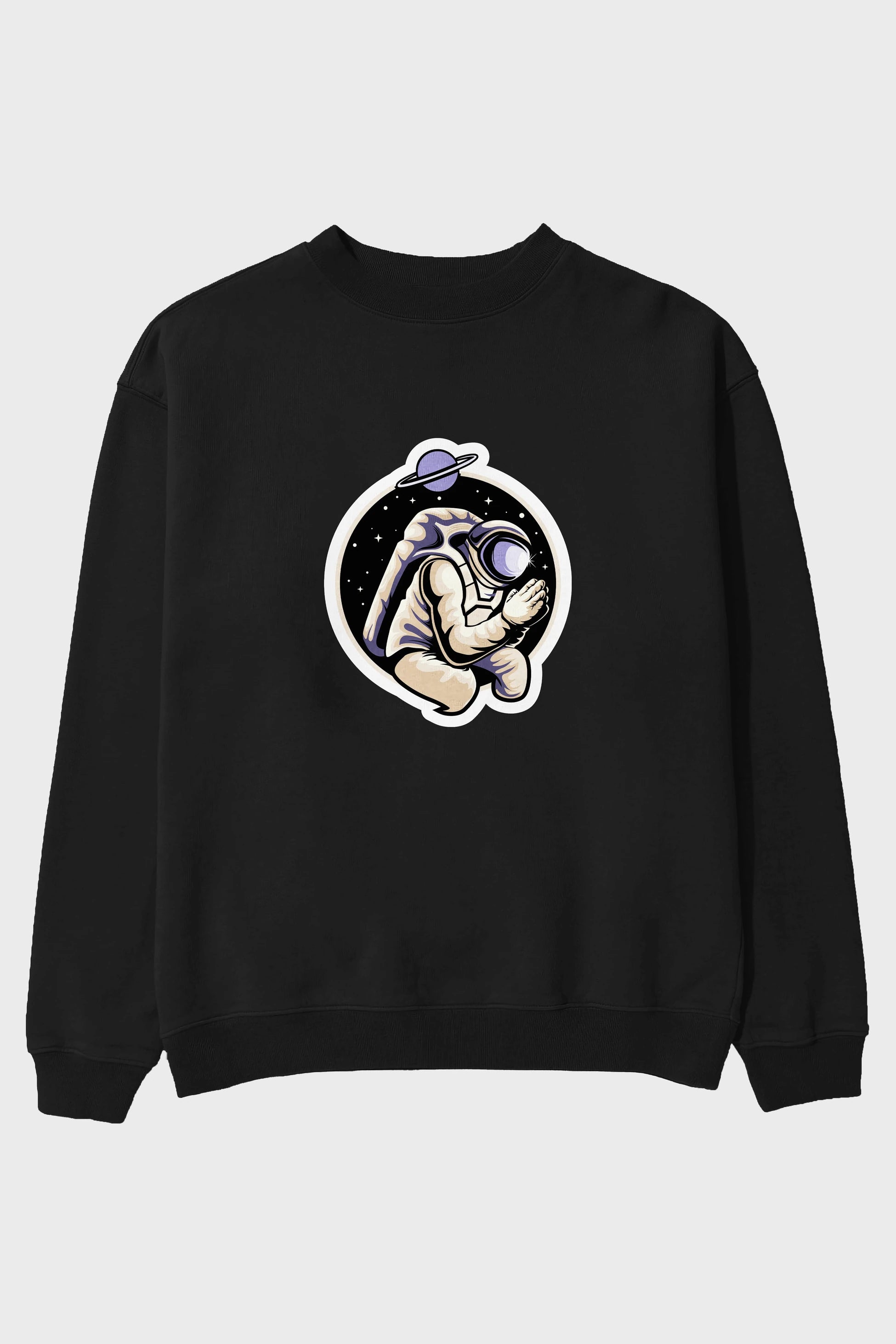Astronaut Praying Sticker Ön Baskılı Oversize Sweatshirt Erkek Kadın Unisex