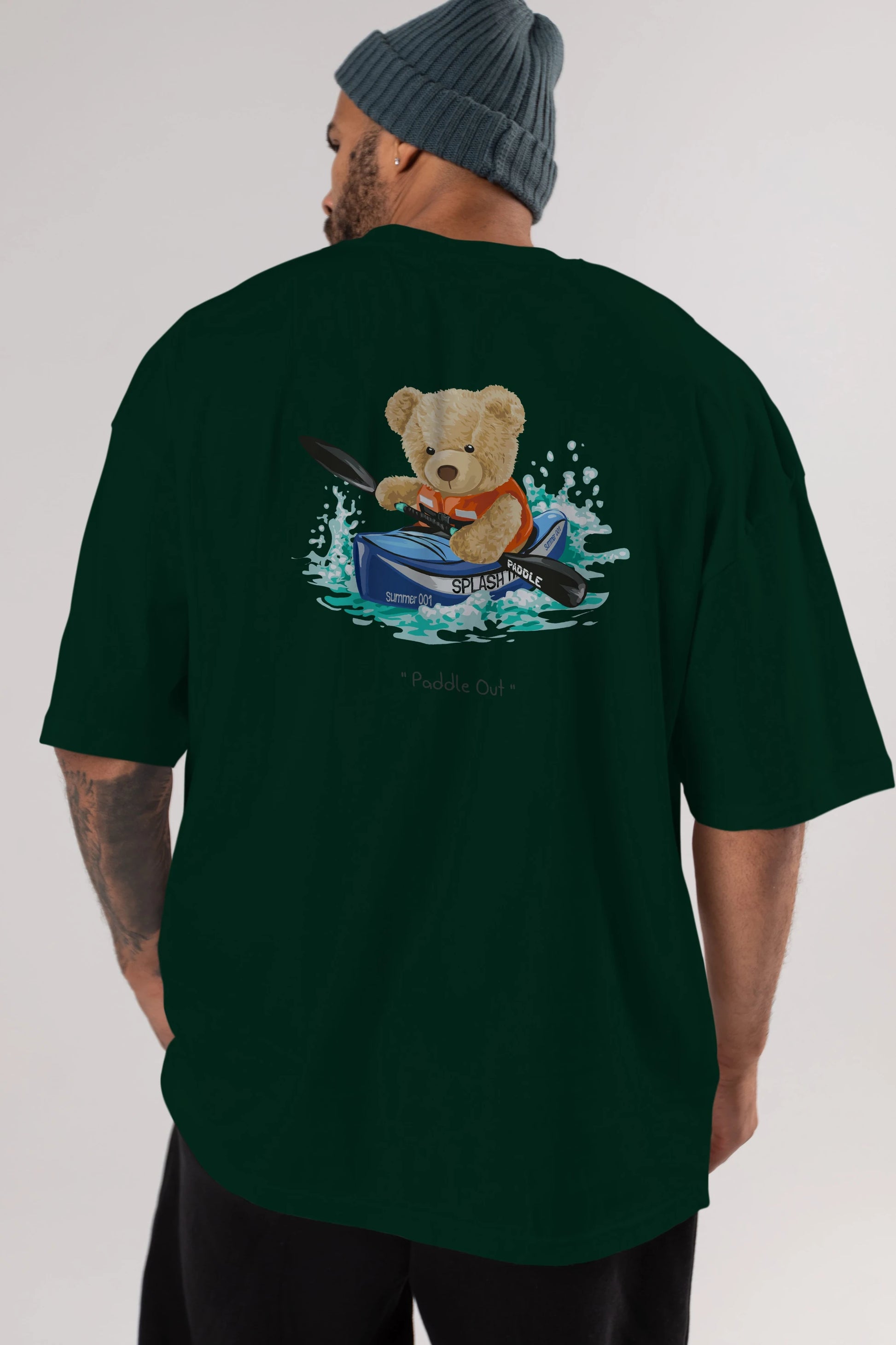 Teddy Bear Paddle Out Arka Baskılı Oversize t-shirt Erkek Kadın Unisex %100 Pamuk