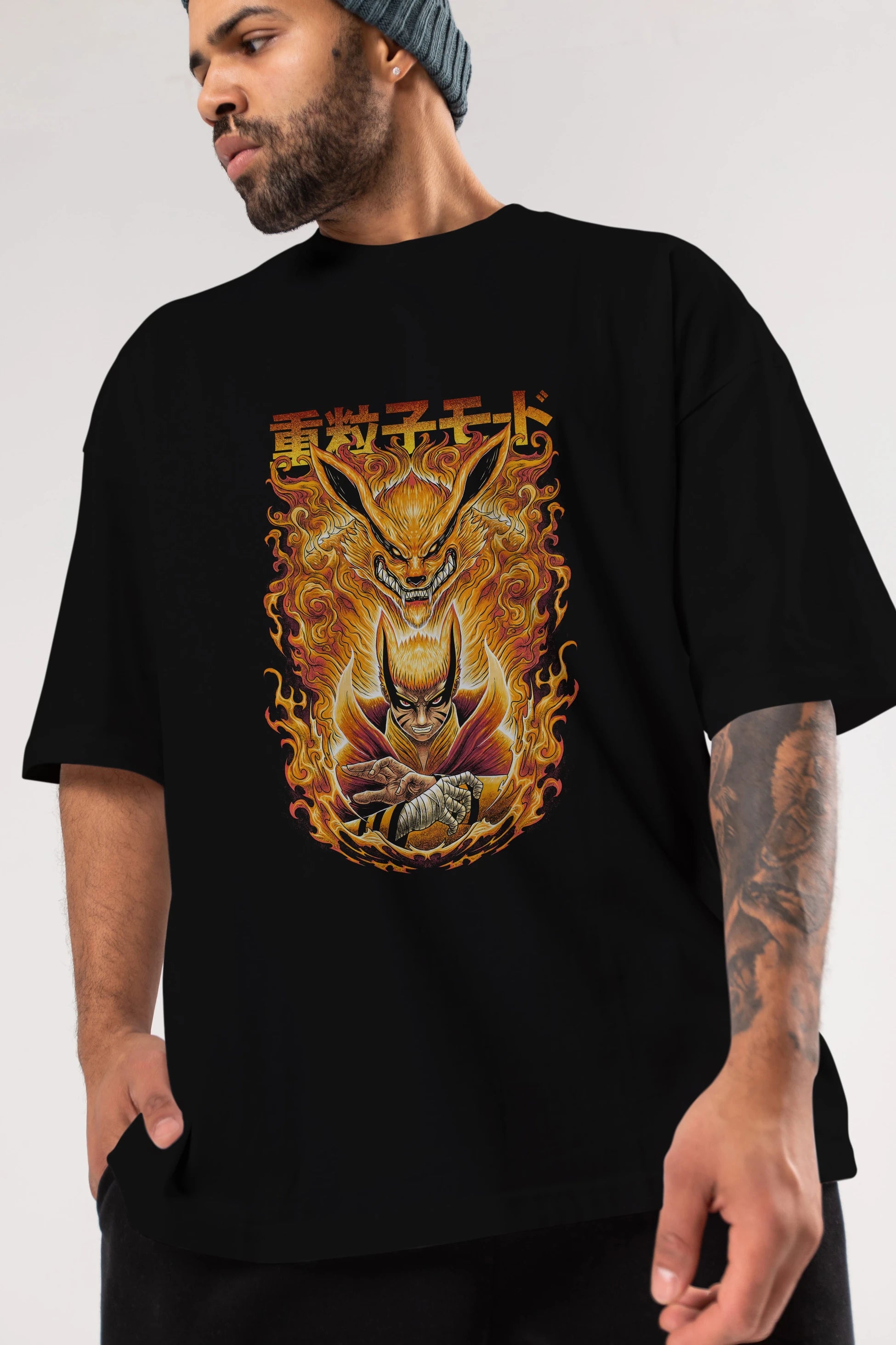 NARUTO KYUUBI 1 Anime Ön Baskılı Oversize t-shirt %100 pamuk Erkek Kadın Unisex