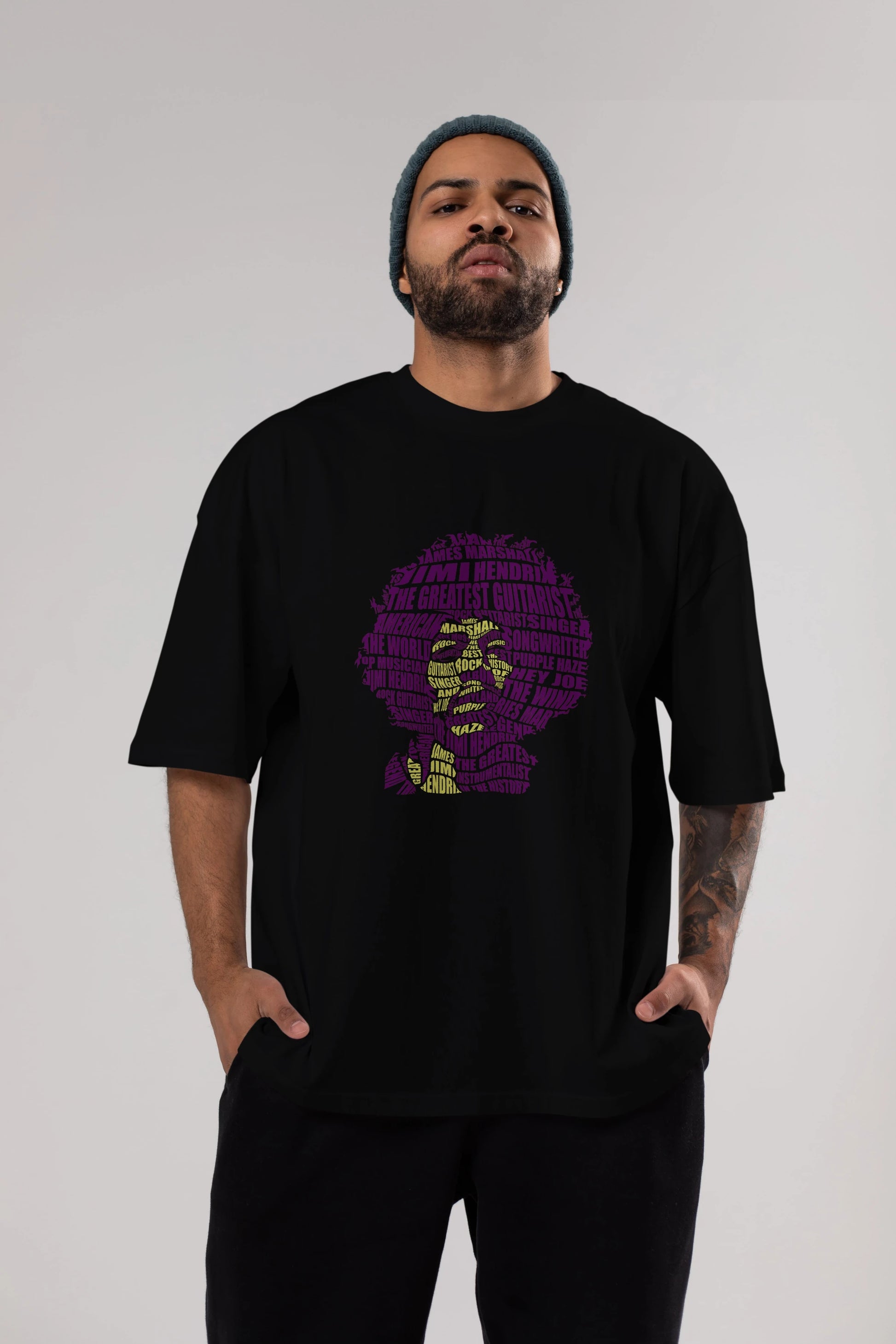 Jimmy Hendrix Calligram Ön Baskılı Oversize t-shirt %100 pamuk Erkek Kadın Unisex