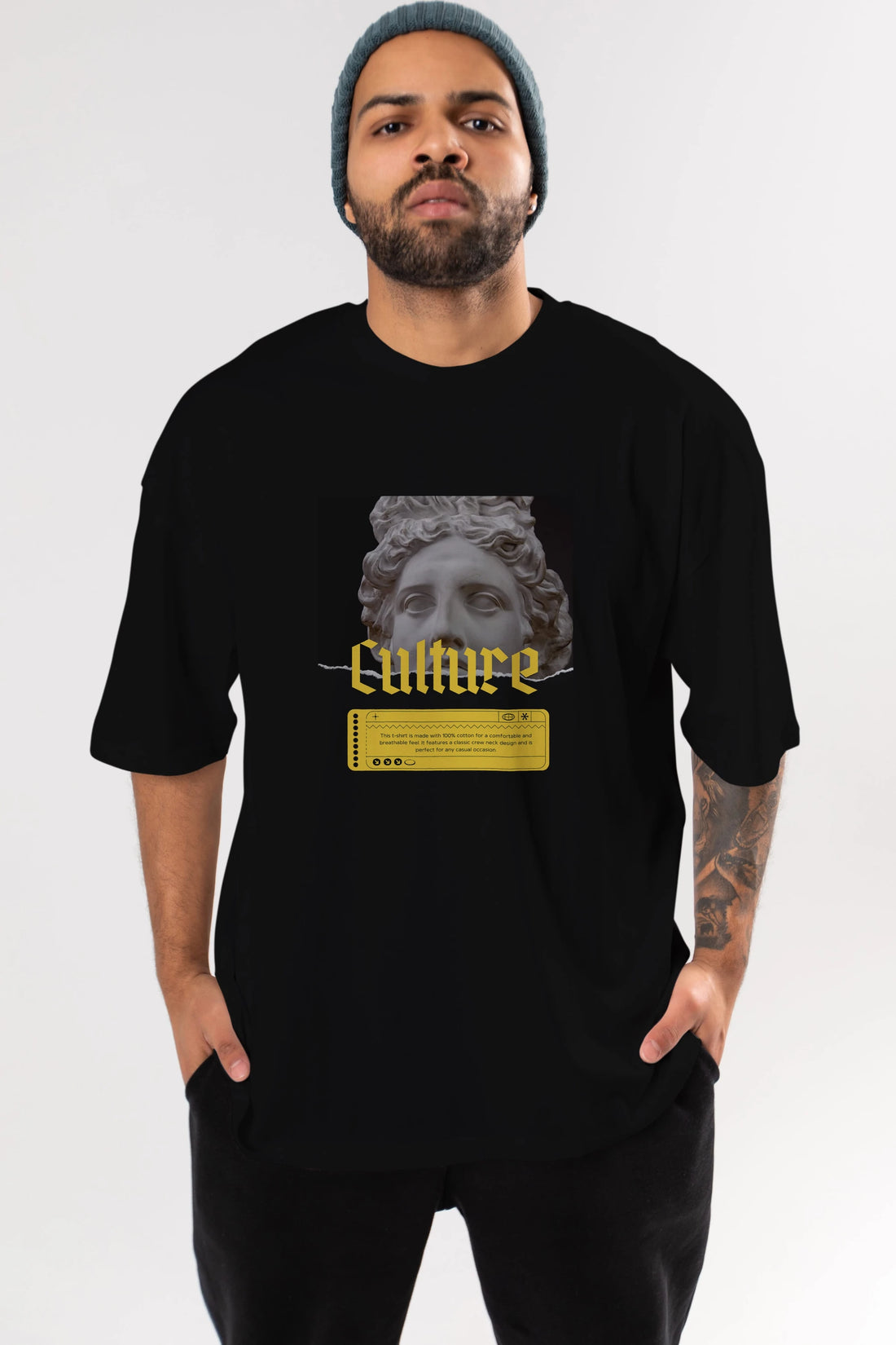Culture Yazılı Ön Baskılı Oversize t-shirt Erkek Kadın Unisex