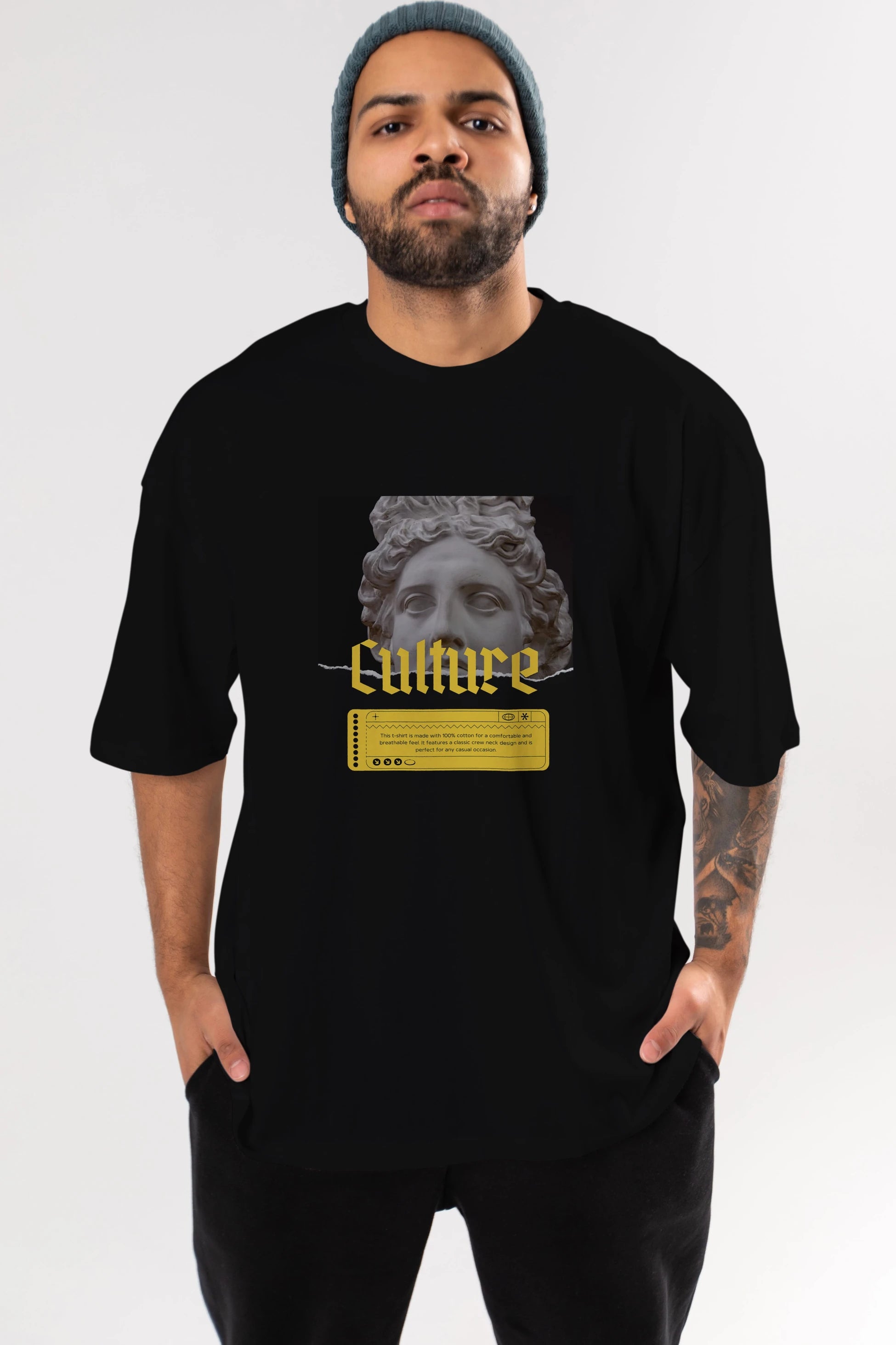 Culture Yazılı Ön Baskılı Oversize t-shirt Erkek Kadın Unisex