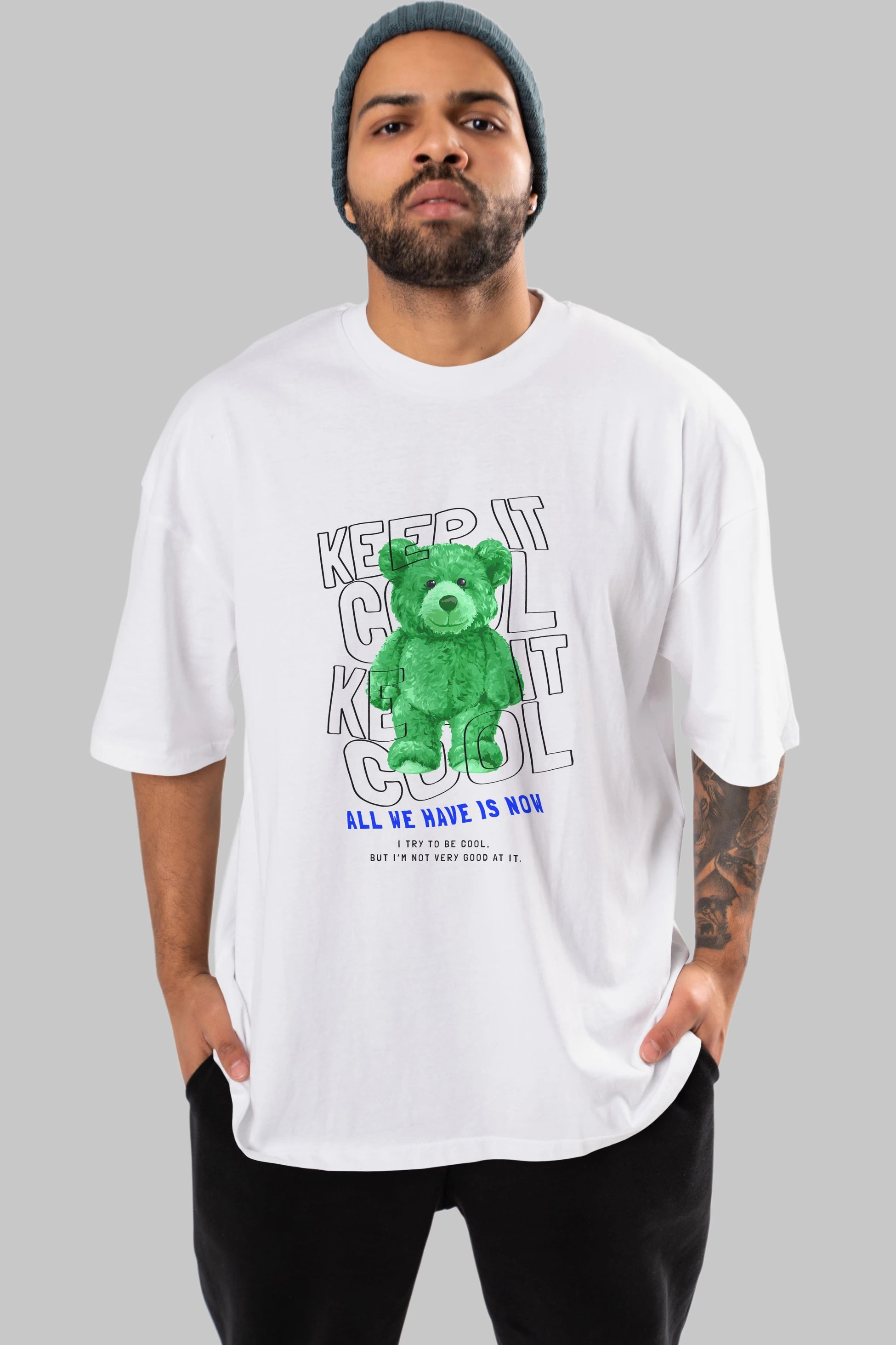 Keep it Cool Bear Ön Baskılı Oversize t-shirt Erkek Kadın Unisex