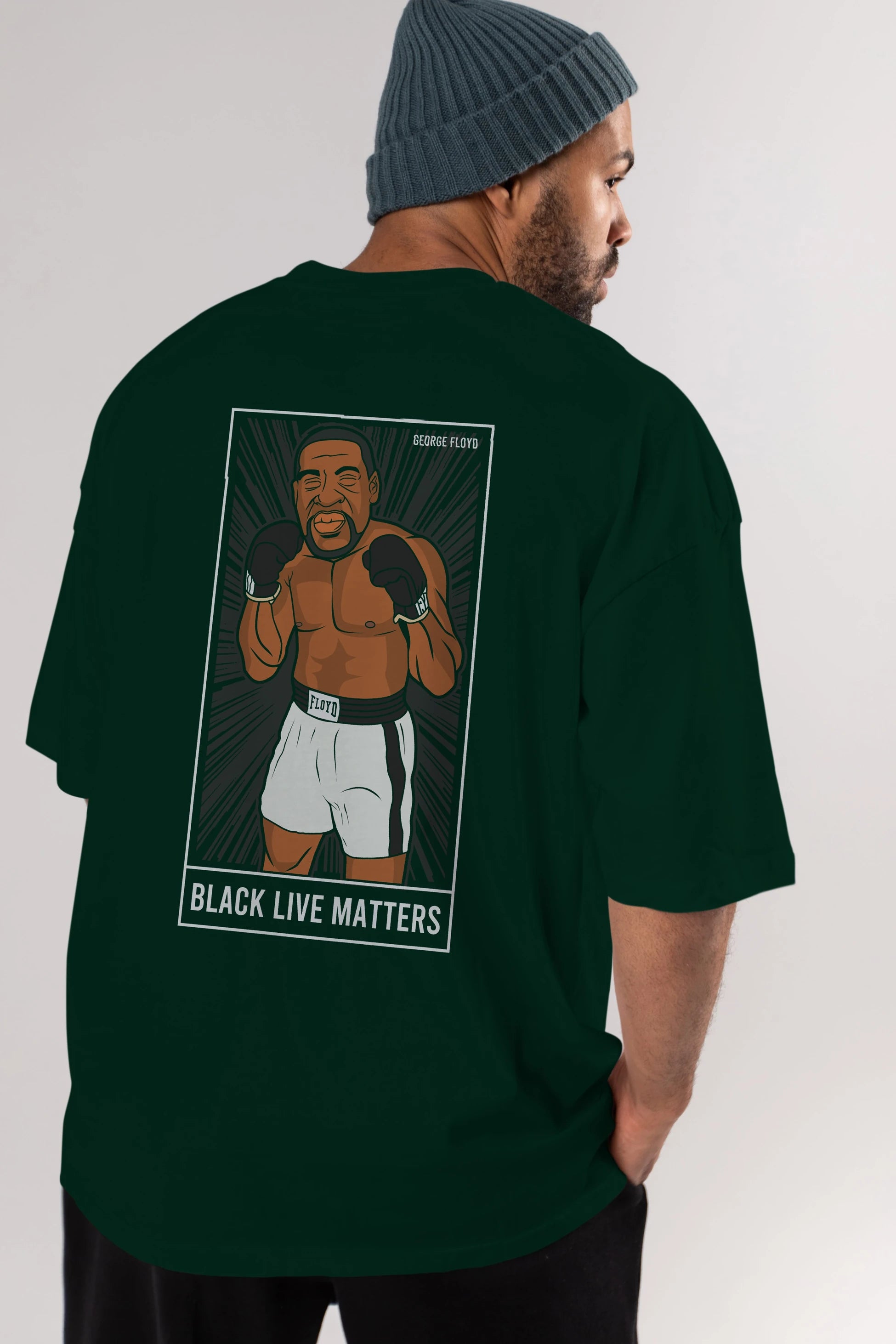 George Floyd Boxer Arka Baskılı Oversize t-shirt Erkek Kadın Unisex %100 Pamuk tişort