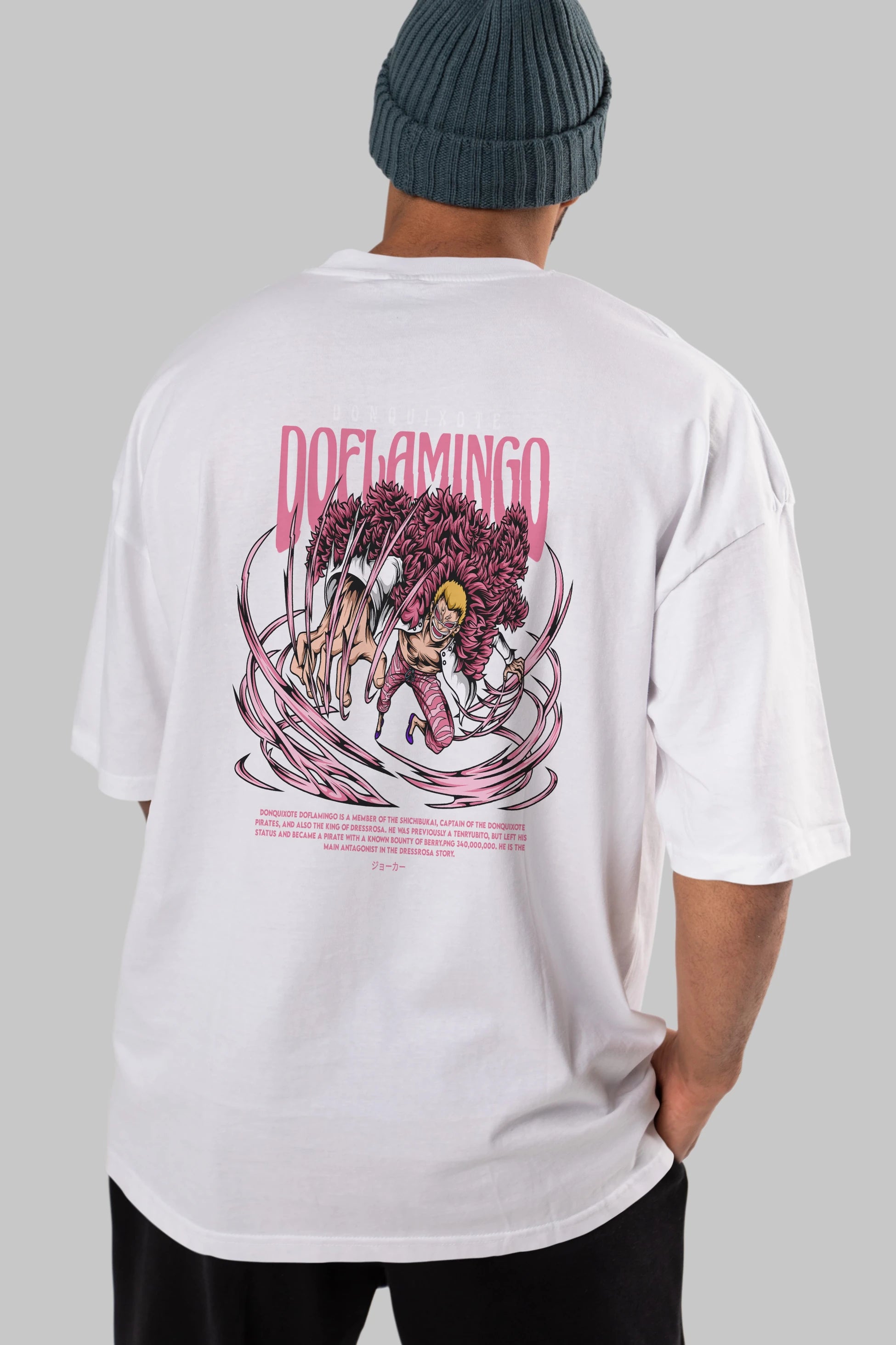 Doflamingo Anime Arka Baskılı Oversize t-shirt Erkek Kadın Unisex