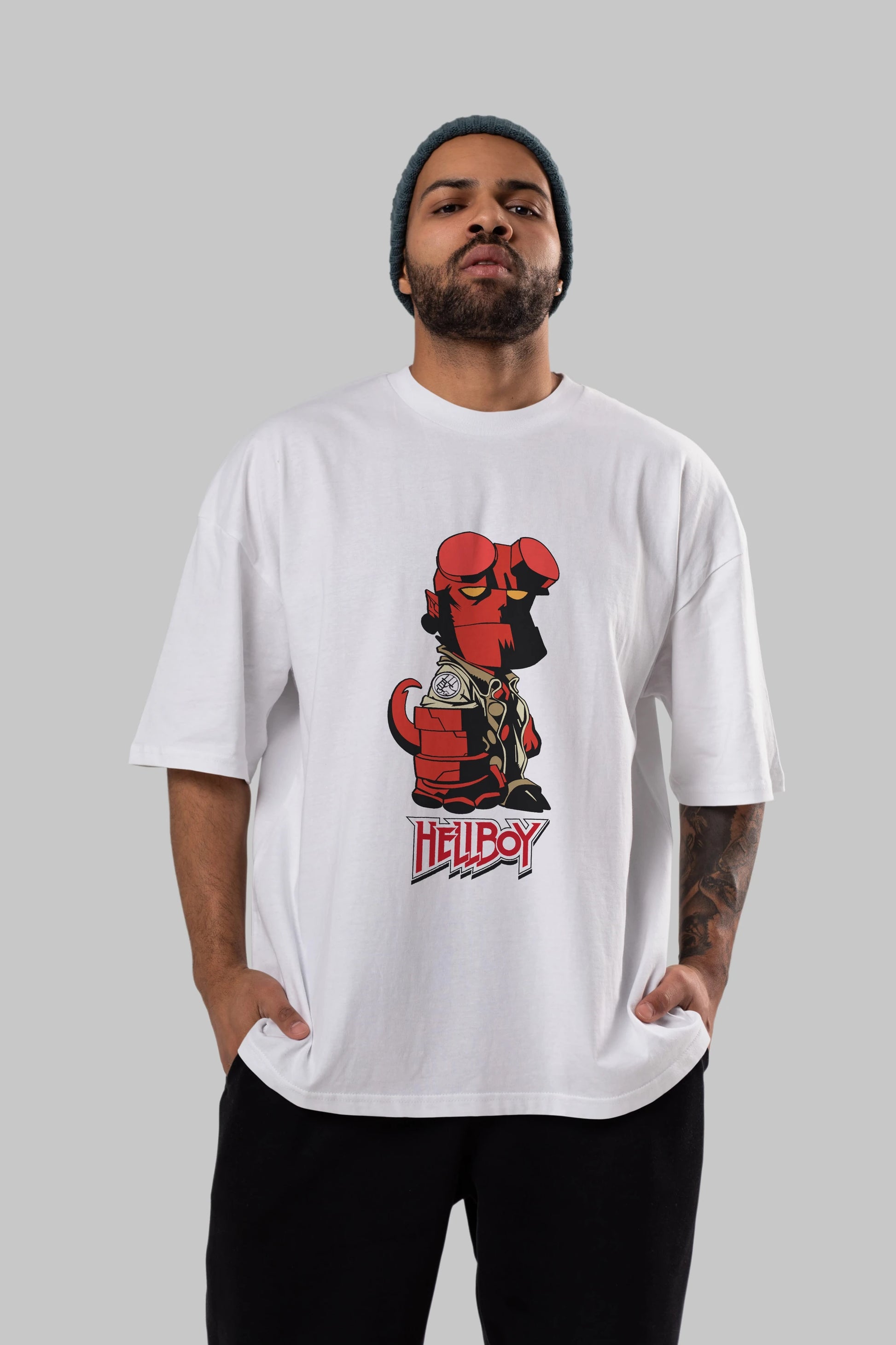 Hellboy (1) Ön Baskılı Oversize t-shirt Erkek Kadın Unisex %100 Pamuk Bisiklet Yaka tişort