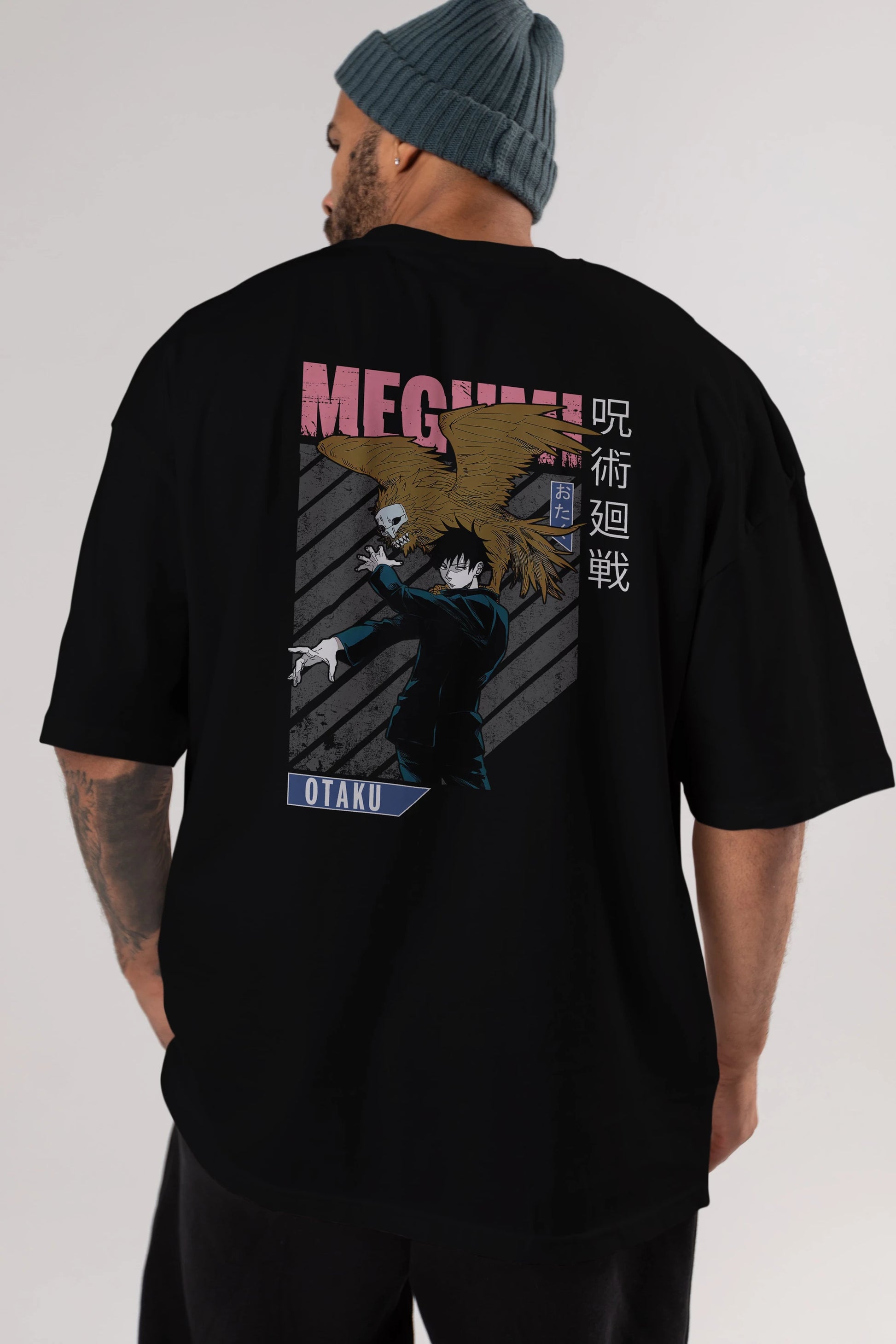 Megumi Fushiguro 2 Anime Arka Baskılı Oversize t-shirt Erkek Kadın Unisex