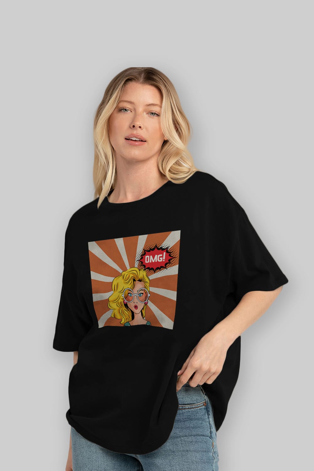 OMG Yazılı Retro Ön Baskılı Oversize t-shirt Erkek Kadın Unisex