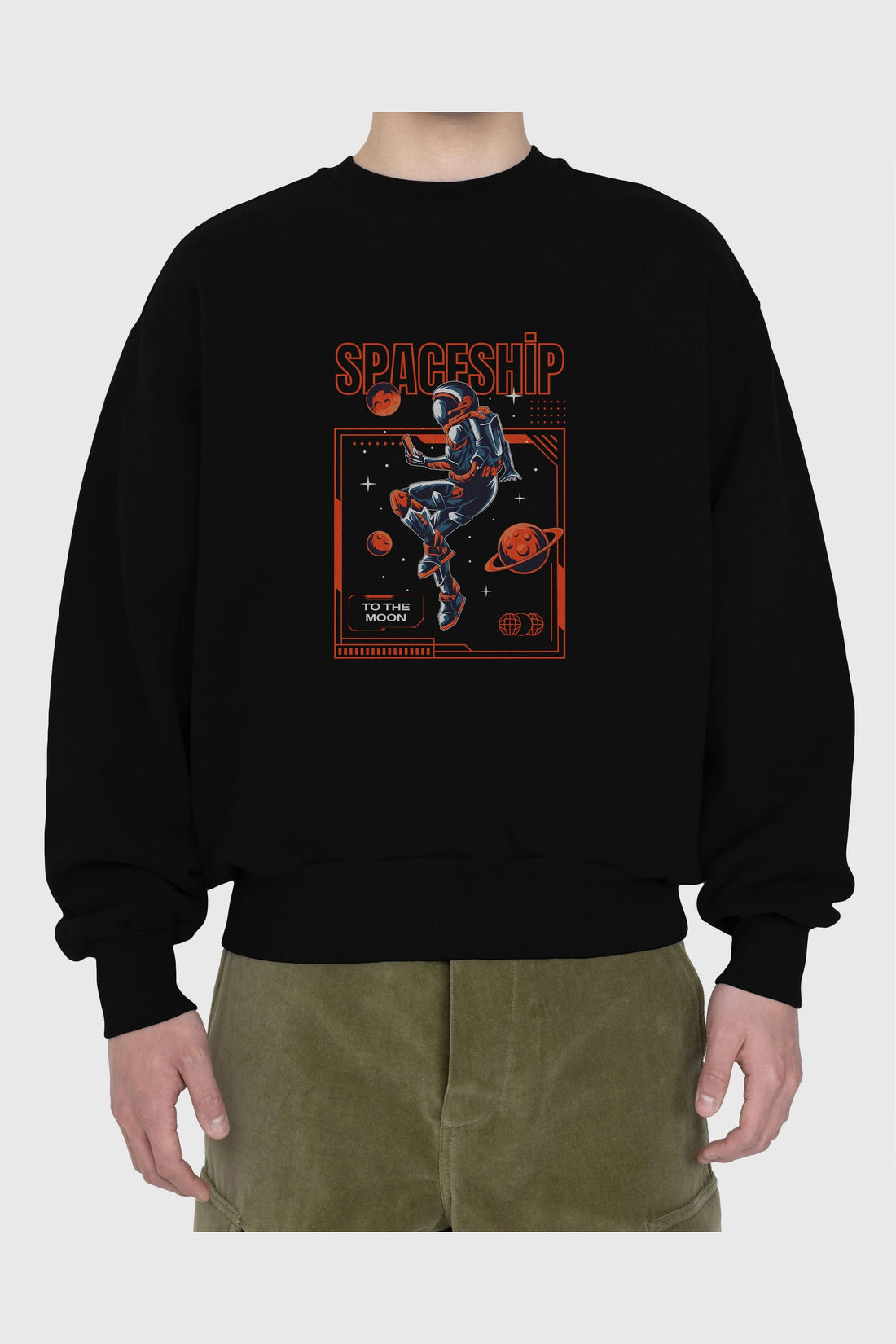 Spaceship Ön Baskılı Oversize Sweatshirt Erkek Kadın Unisex