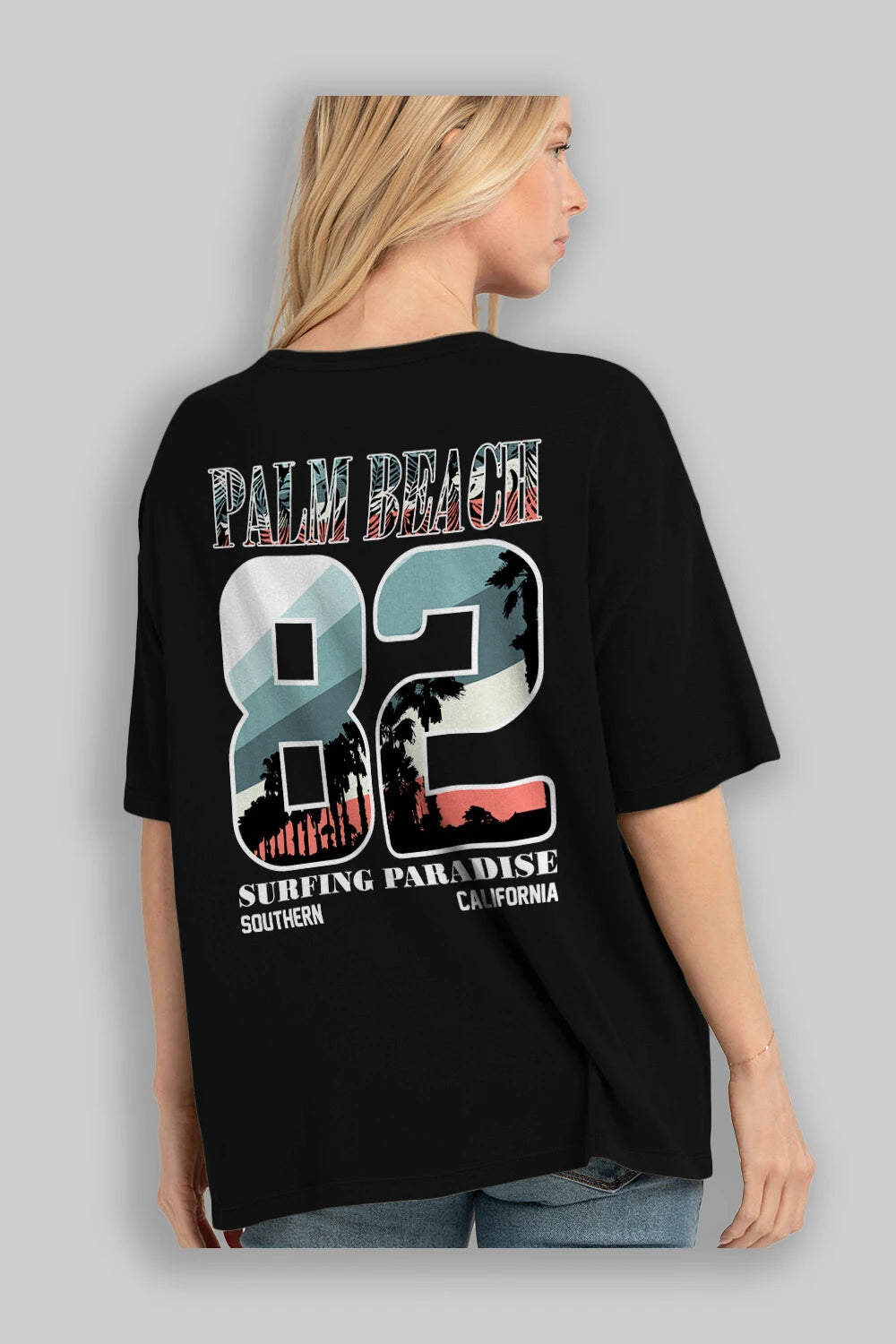 Palm Beach 82 Arka Baskılı Oversize t-shirt Erkek Kadın Unisex