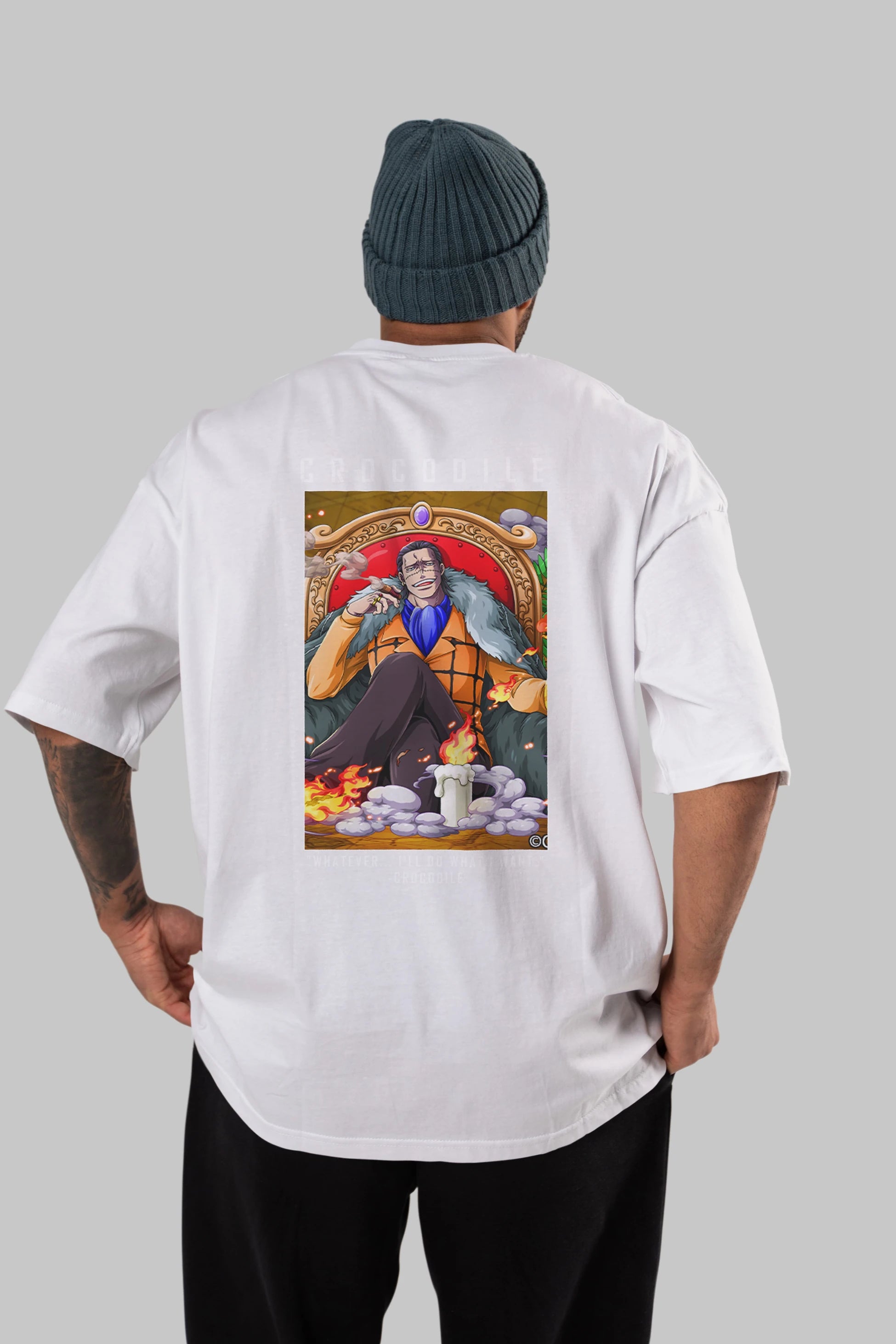 Crocodile Anime Arka Baskılı Oversize t-shirt Erkek Kadın Unisex %100 pamuk tişort