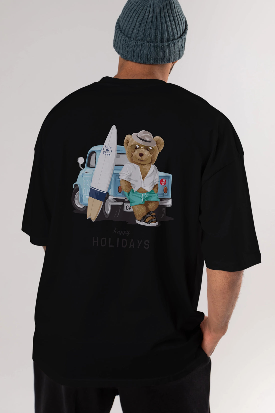 Teddy Bear Surf Club Arka Baskılı Oversize t-shirt Erkek Kadın Unisex %100 Pamuk