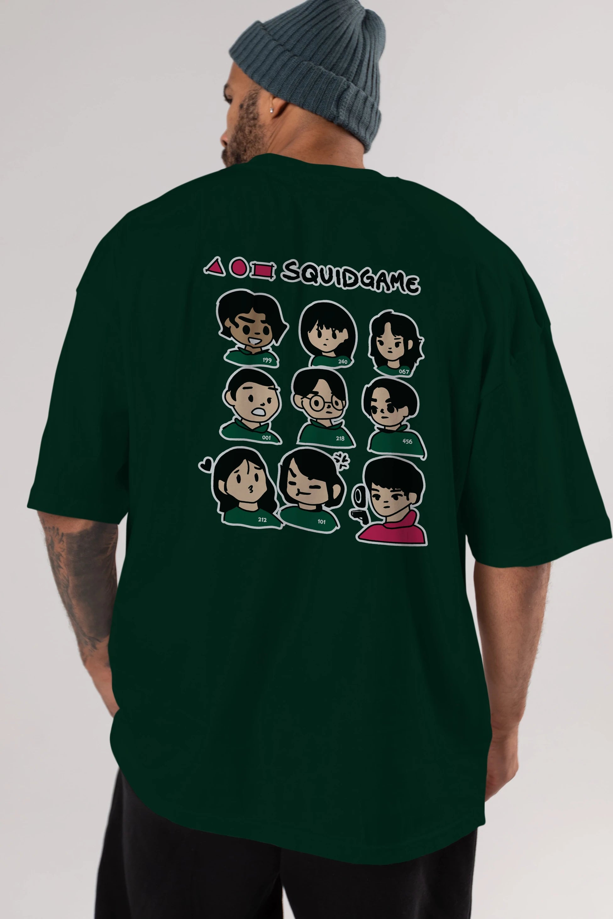 Squid Game (3) Arka Baskılı Oversize t-shirt Erkek Kadın Unisex %100 Pamuk Bisiklet Yaka tişort