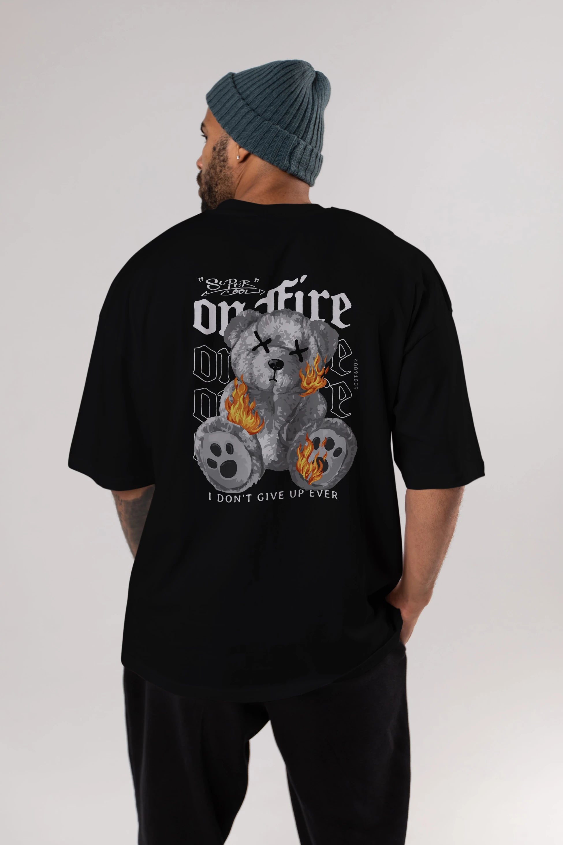 Teddy Bear On Fire Arka Baskılı Oversize t-shirt Erkek Kadın Unisex