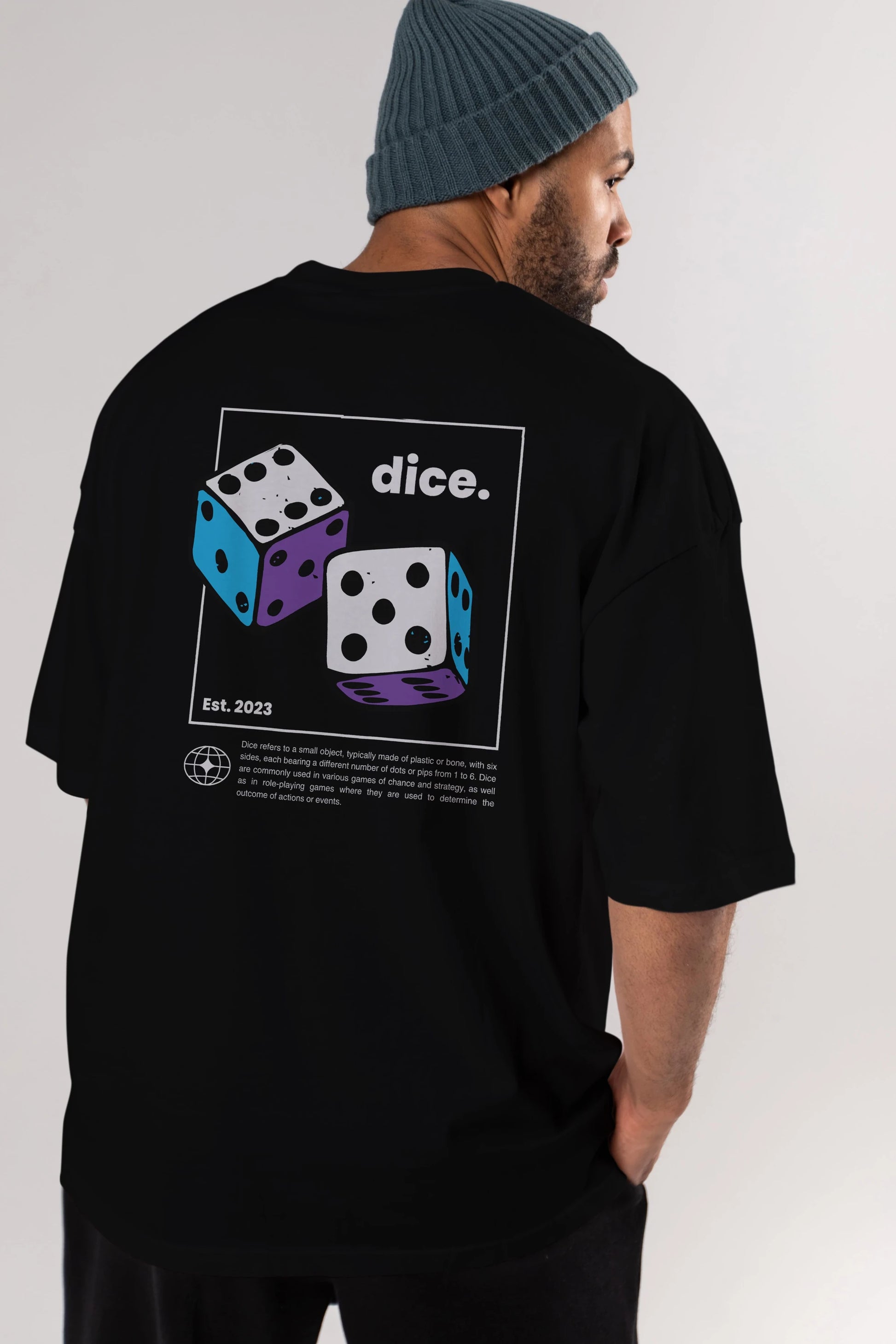 Dice Yazılı Arka Baskılı Oversize t-shirt Erkek Kadın Unisex